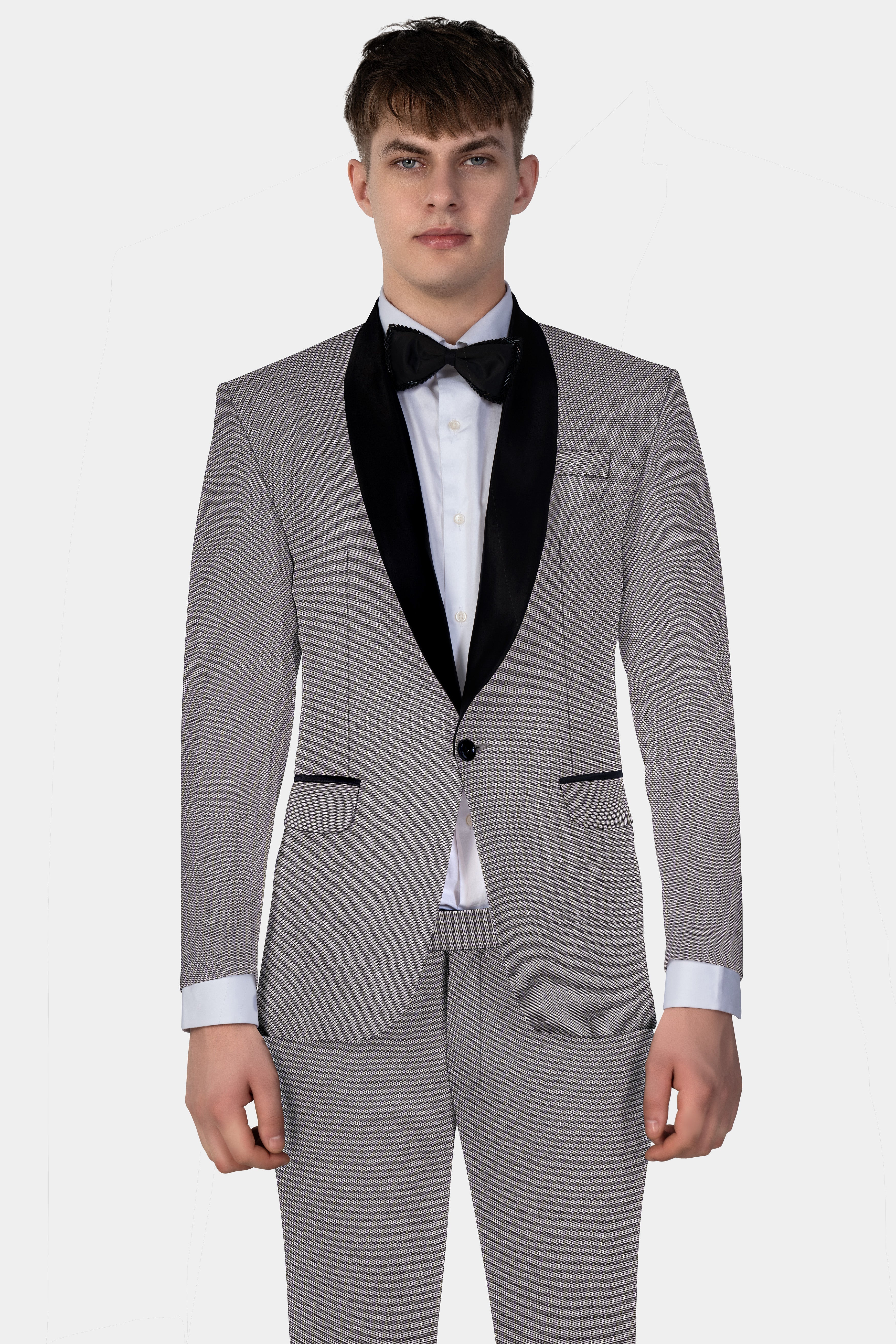 Vampire Gray Textured Wool Blend Tuxedo Suit