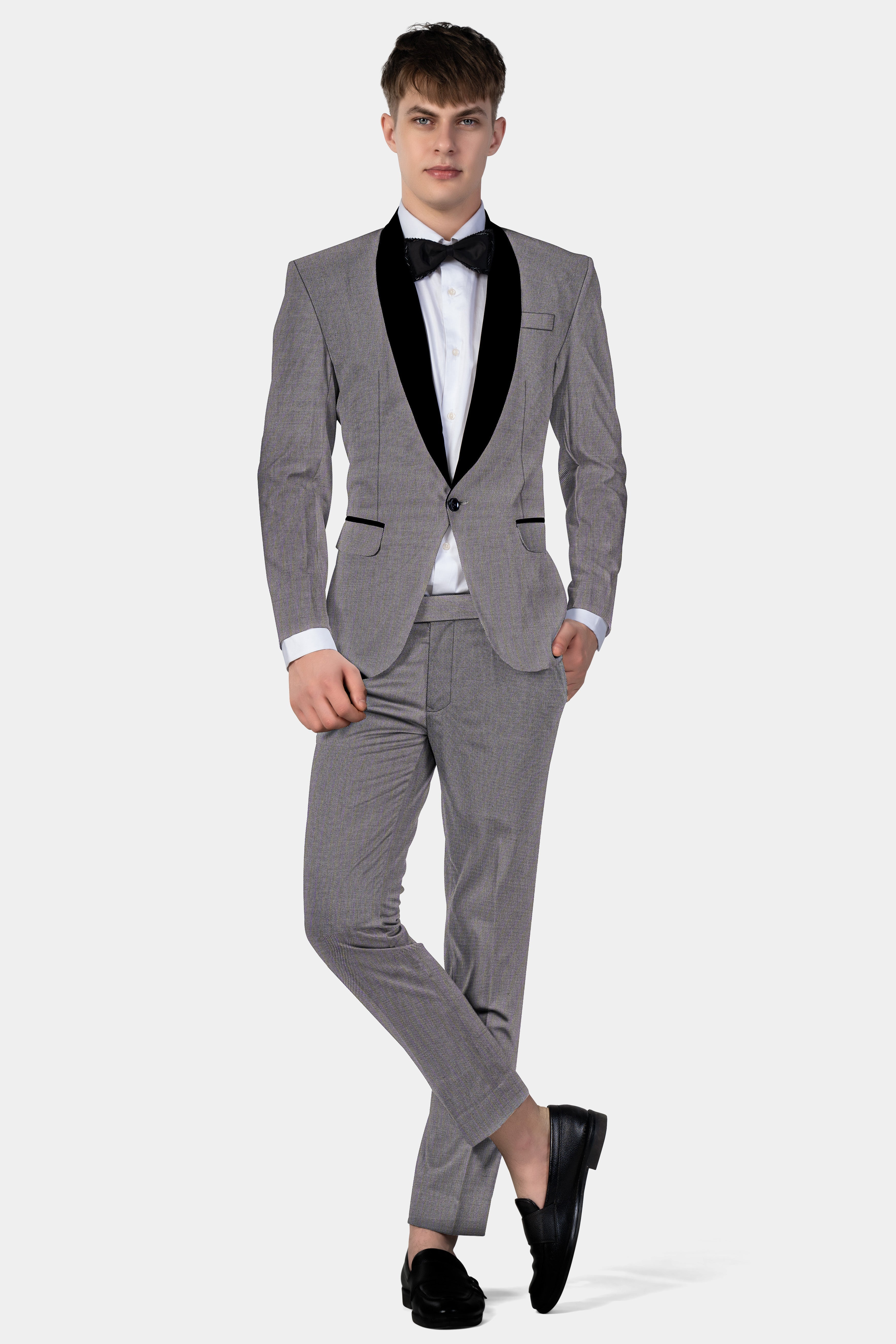 Vampire Gray Textured Wool Blend Tuxedo Suit