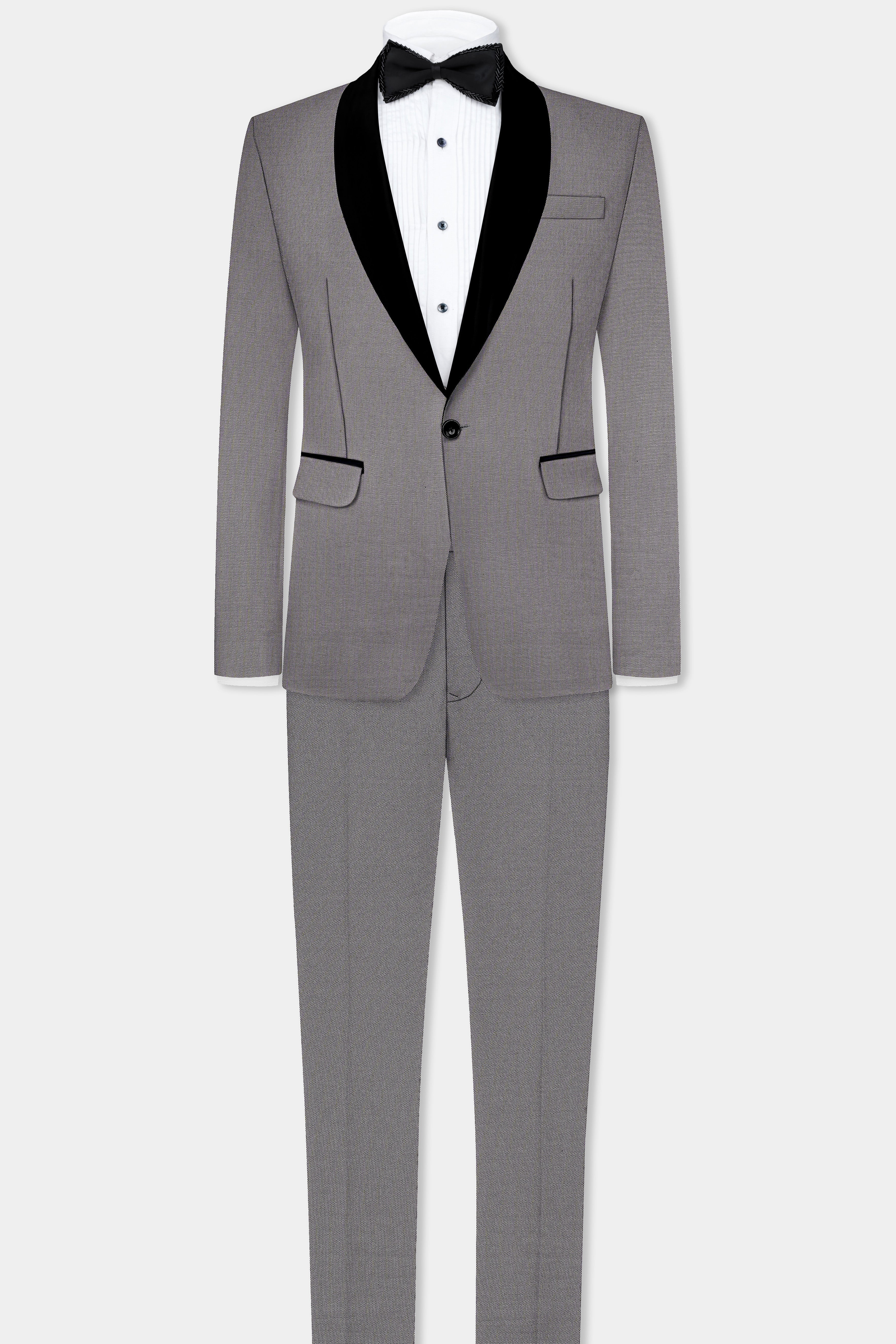 Vampire Gray Textured Wool Blend Tuxedo Suit