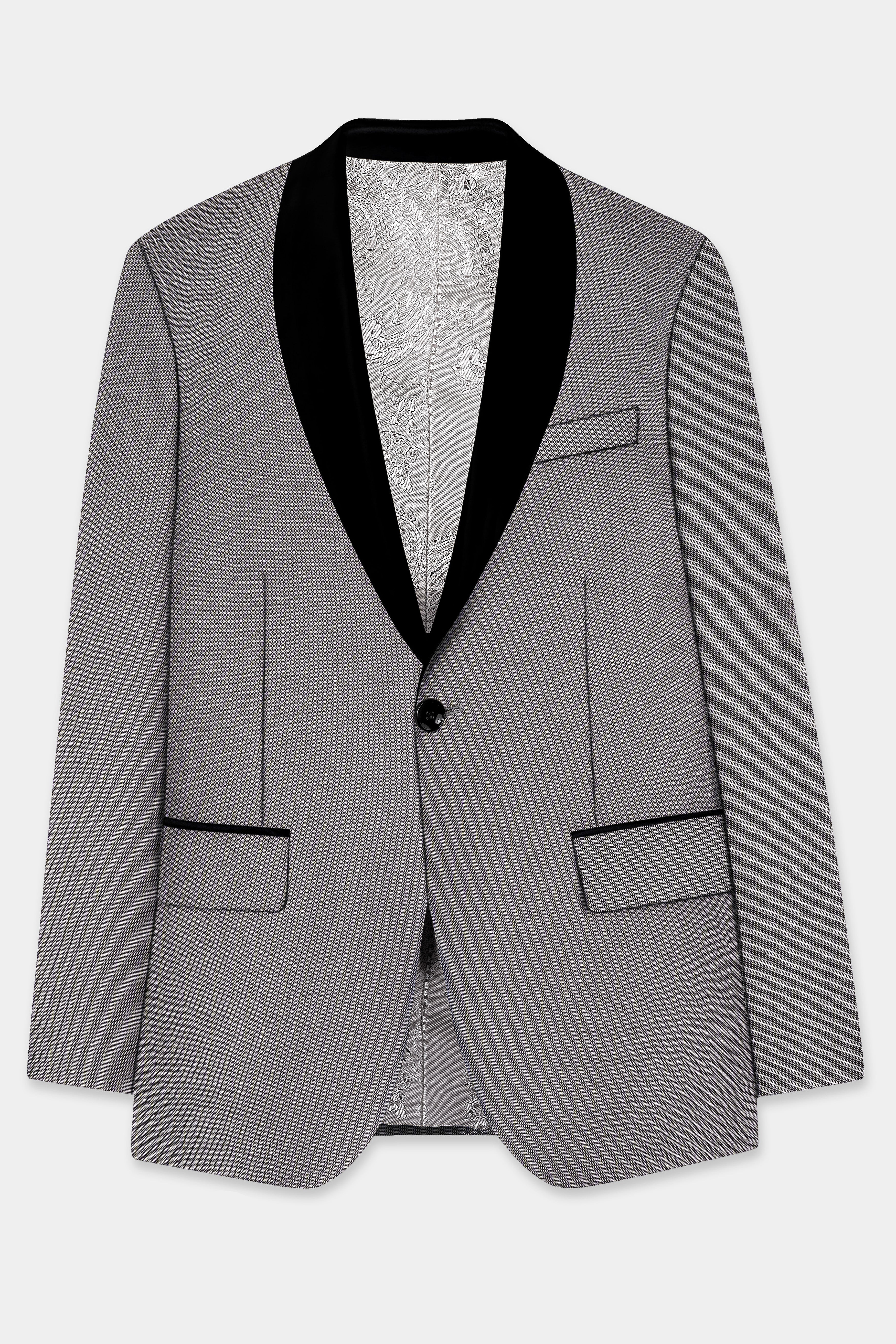 Vampire Gray Textured Wool Blend Tuxedo Suit