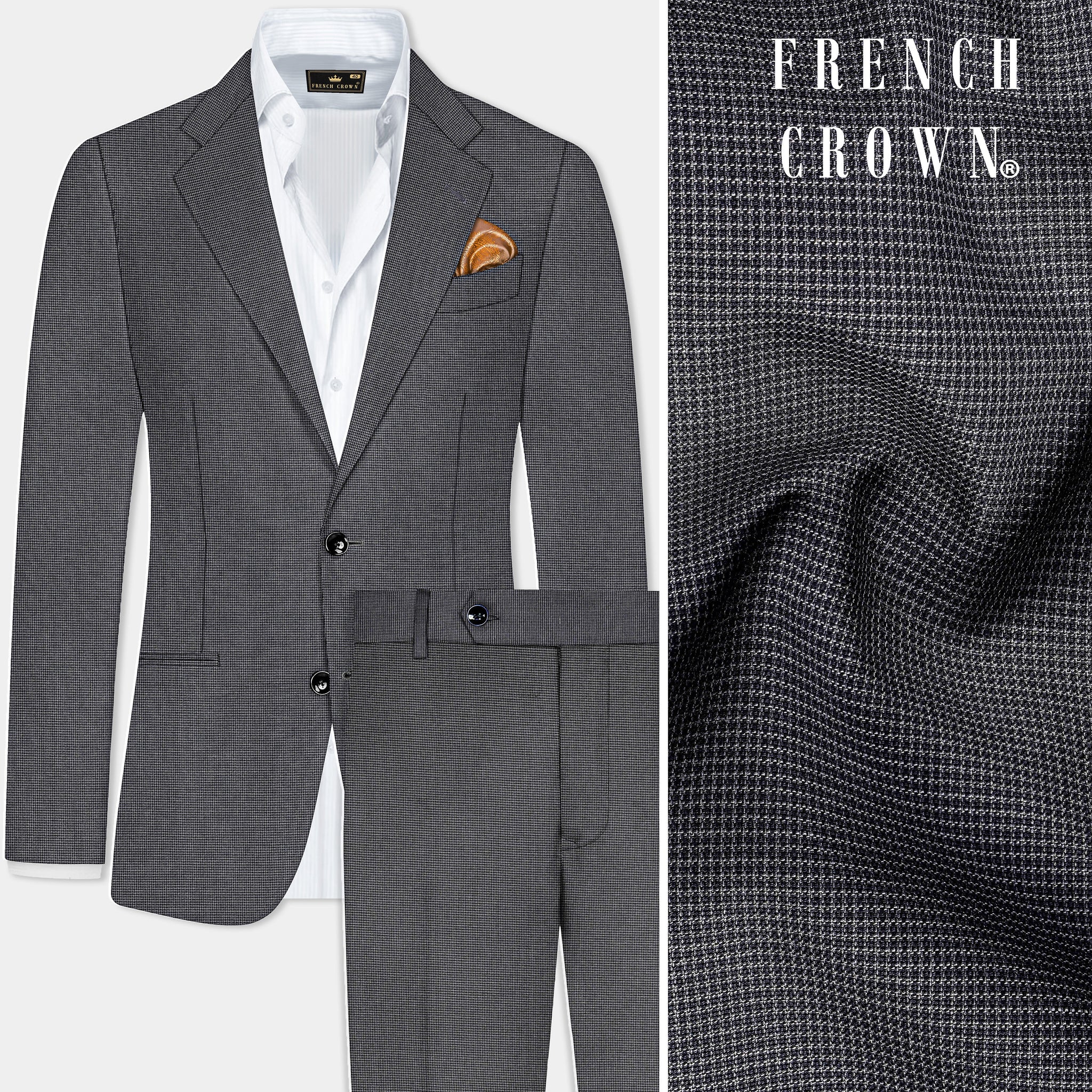 Shaft Gray Textured Premium Wool Blend Single Breasted Suit For Men.