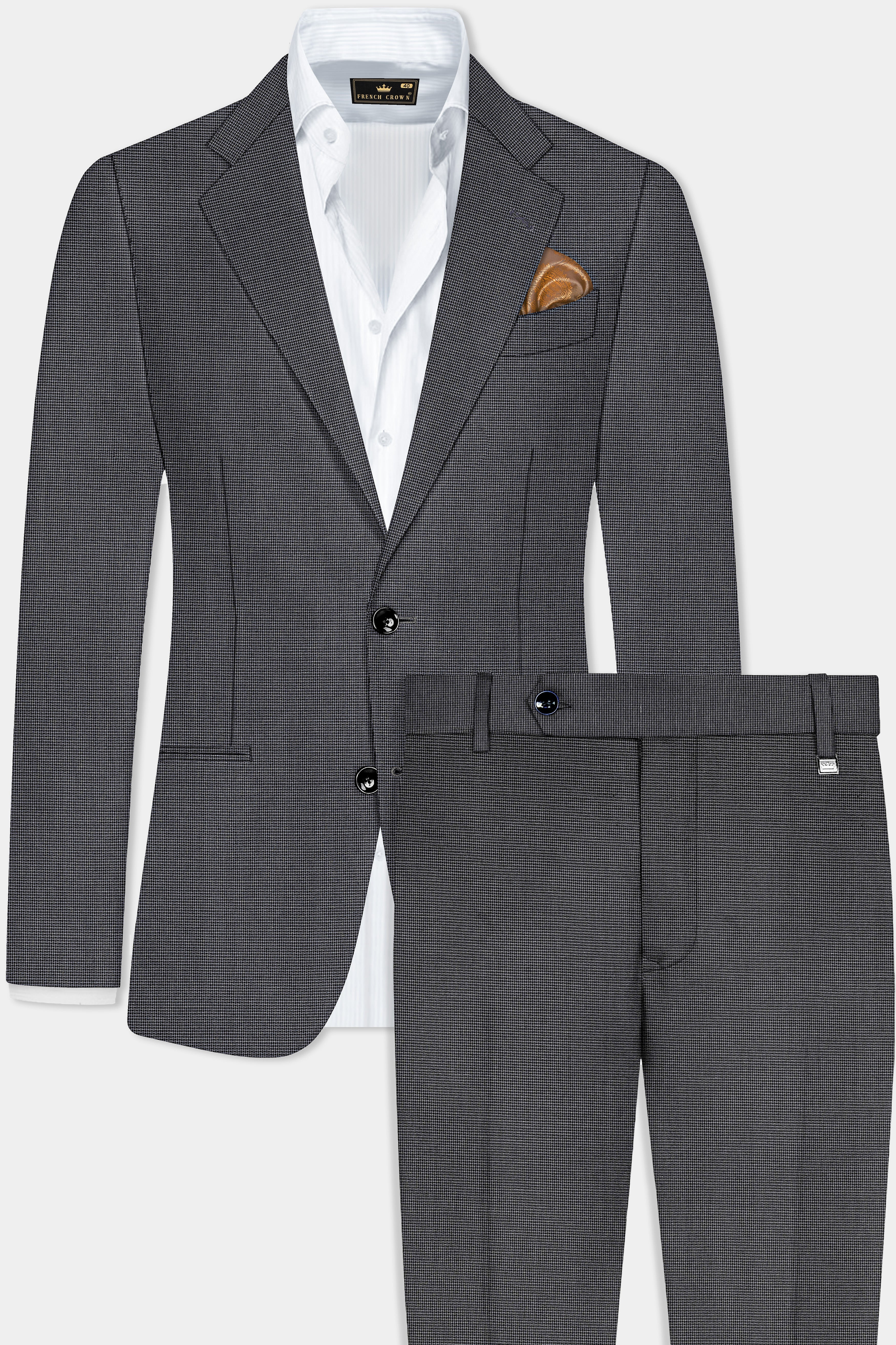 Shaft Gray Textured Wool Blend Single Breasted Suit