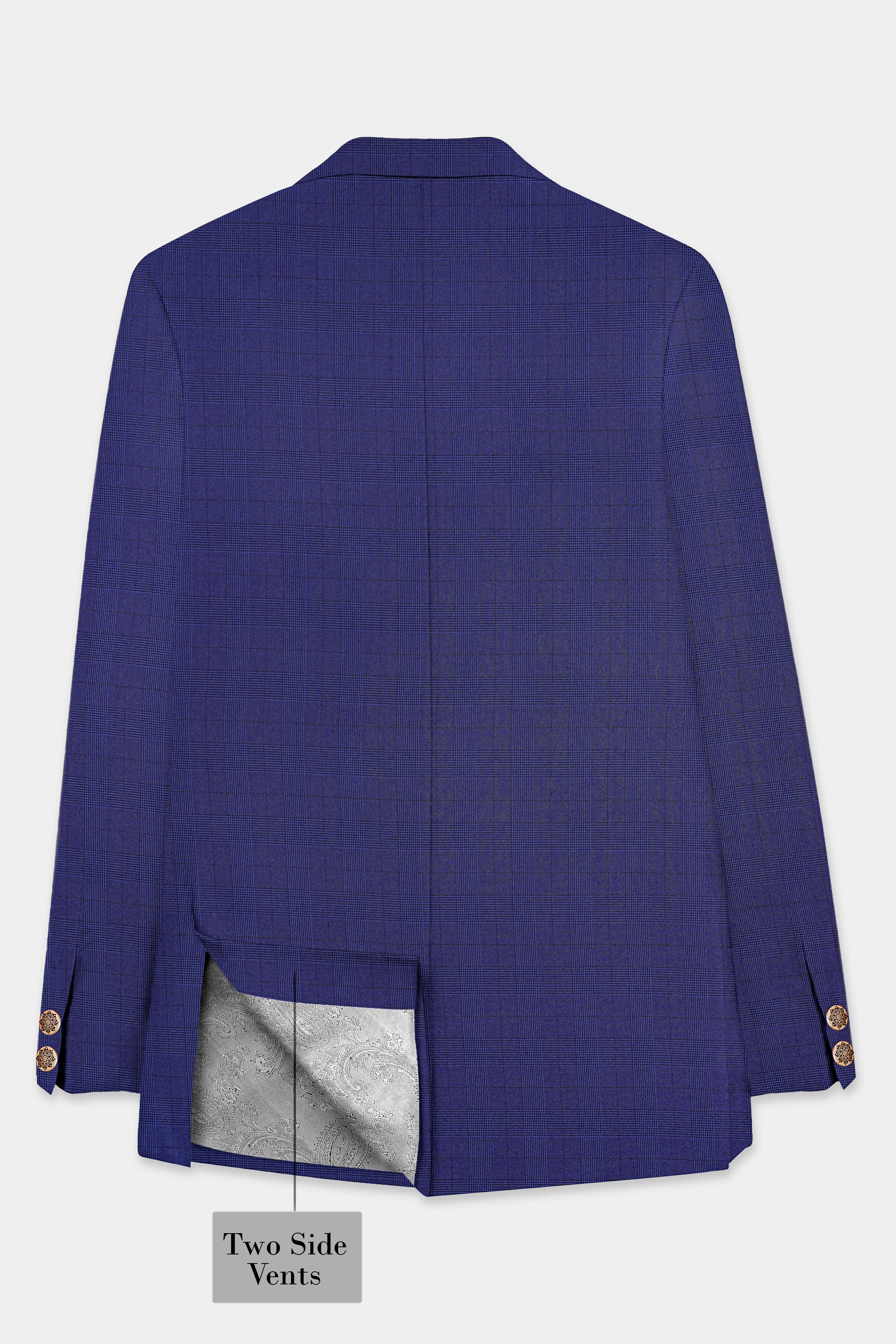 Martinique Blue Plaid Wool Blend Bandhgala Suit