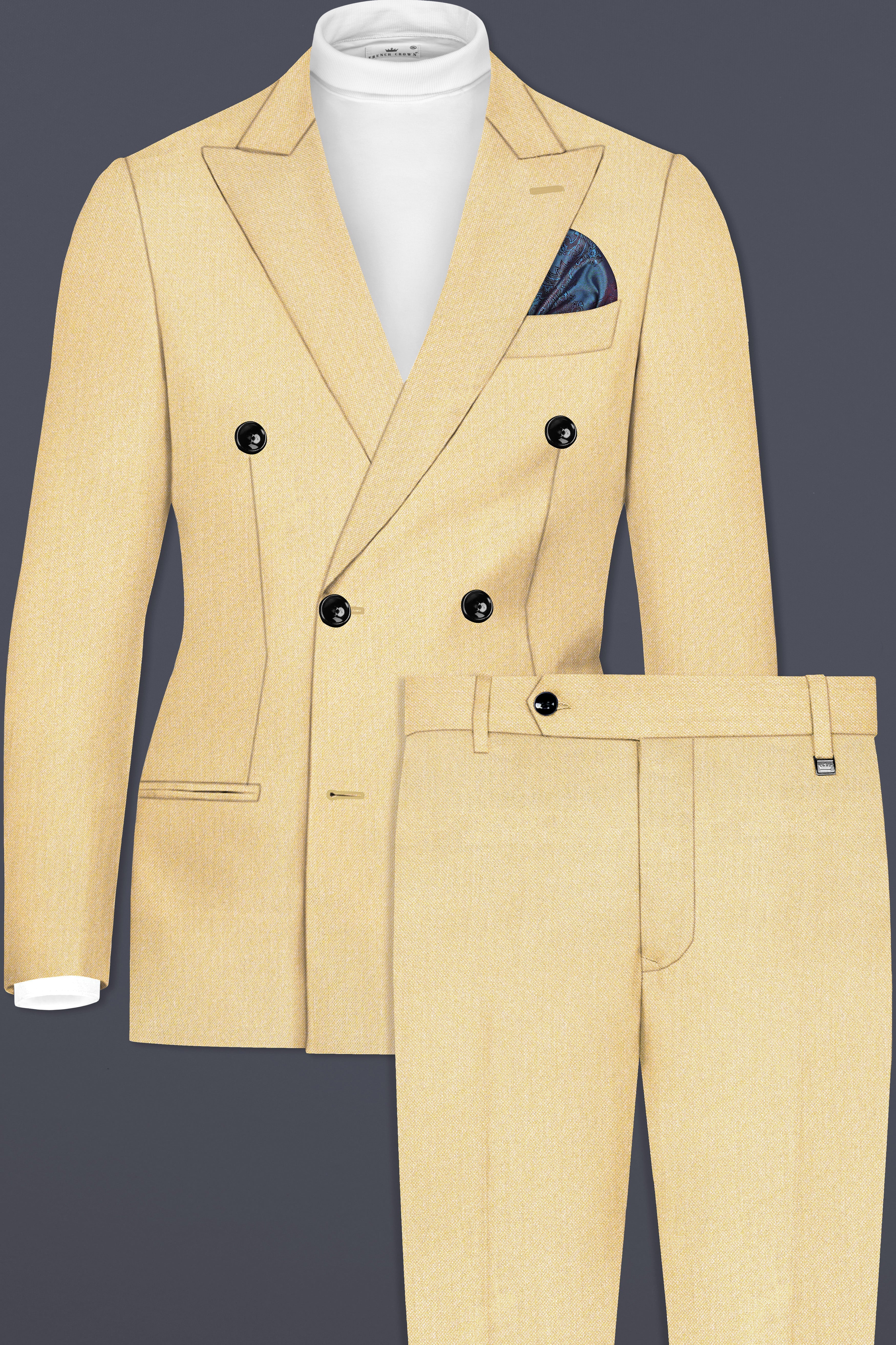 Marzipan Cream Textured Wool Blend Double Breasted Suit