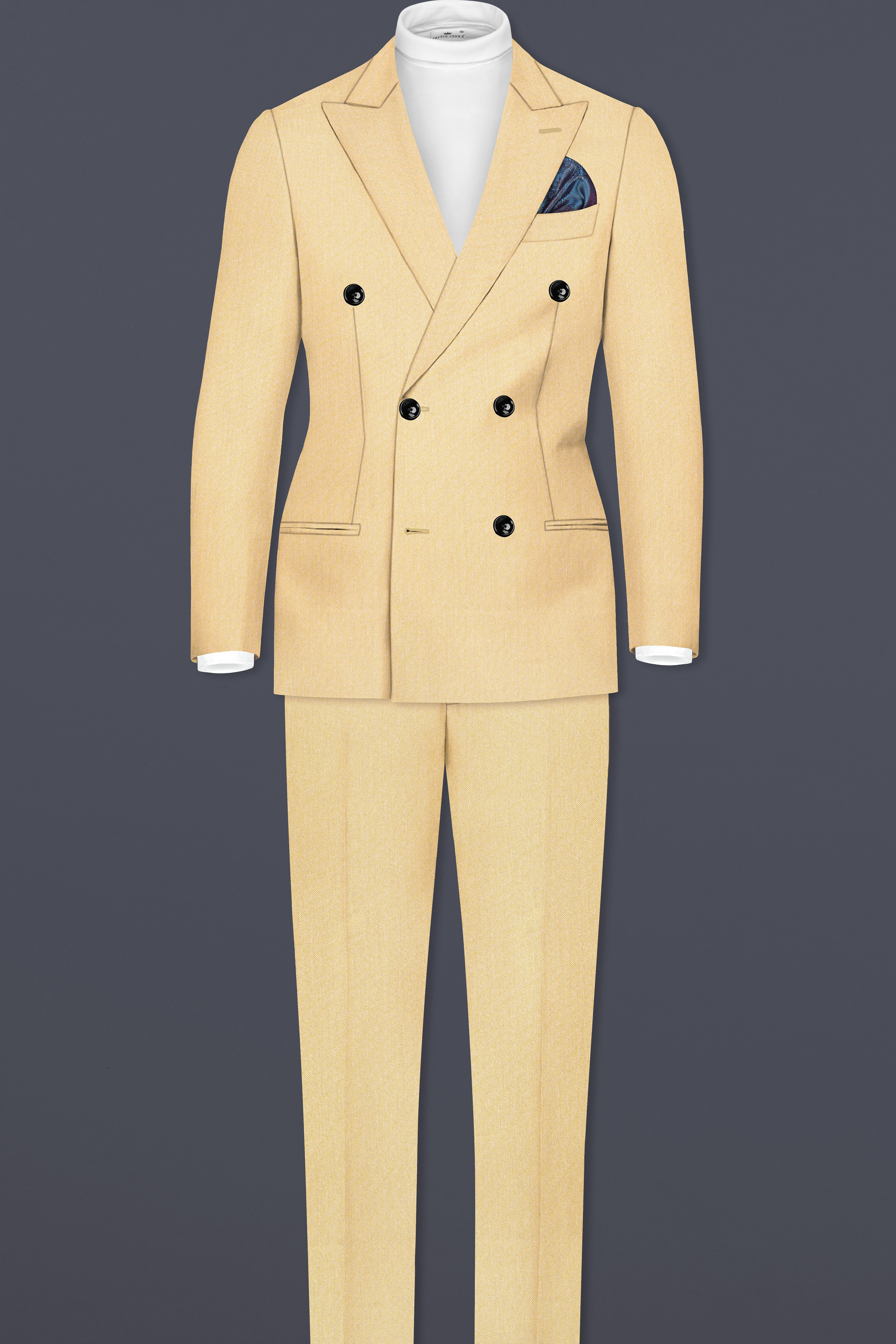 Marzipan Cream Textured Wool Blend Double Breasted Suit