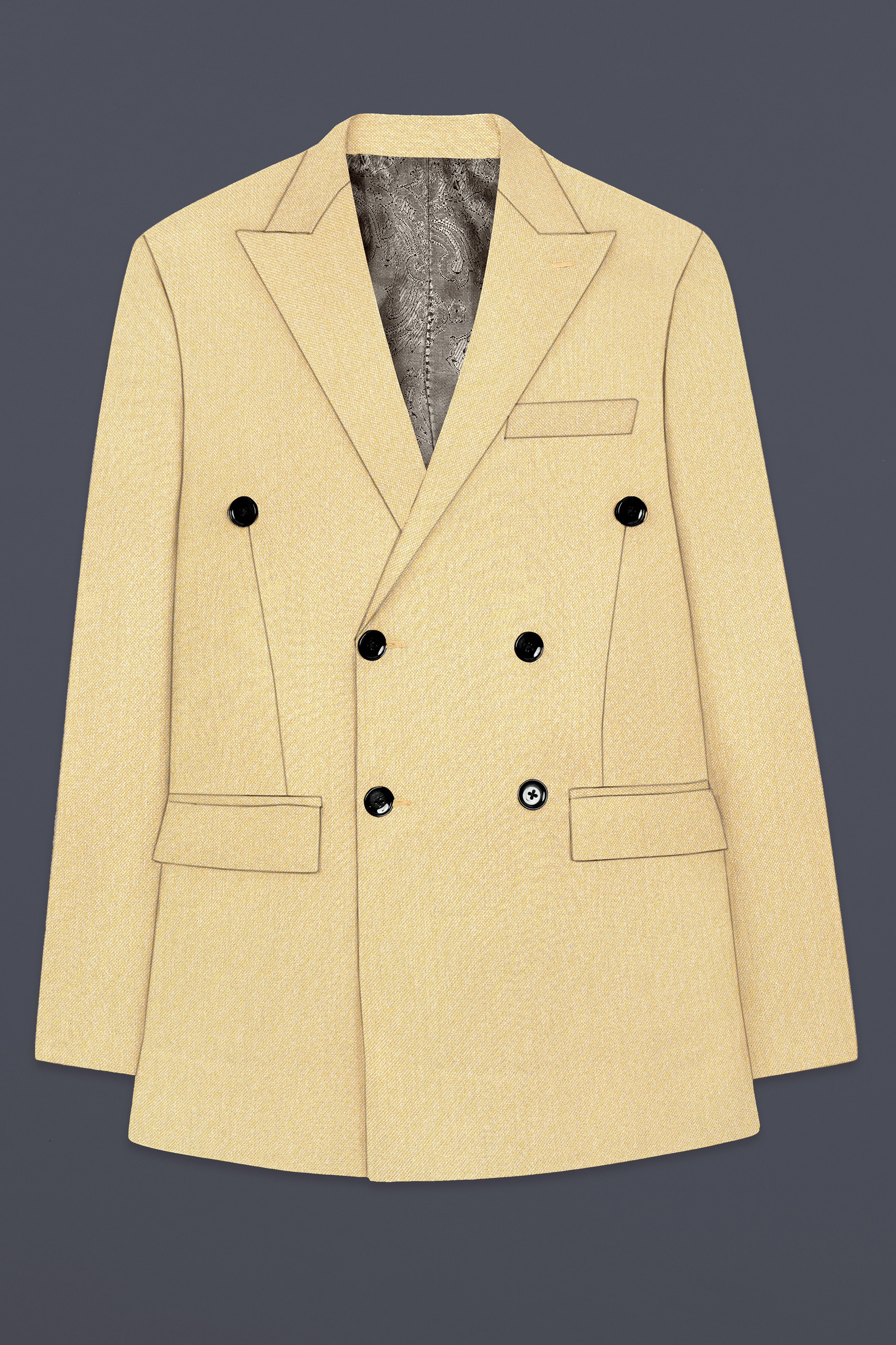 Marzipan Cream Textured Wool Blend Double Breasted Suit