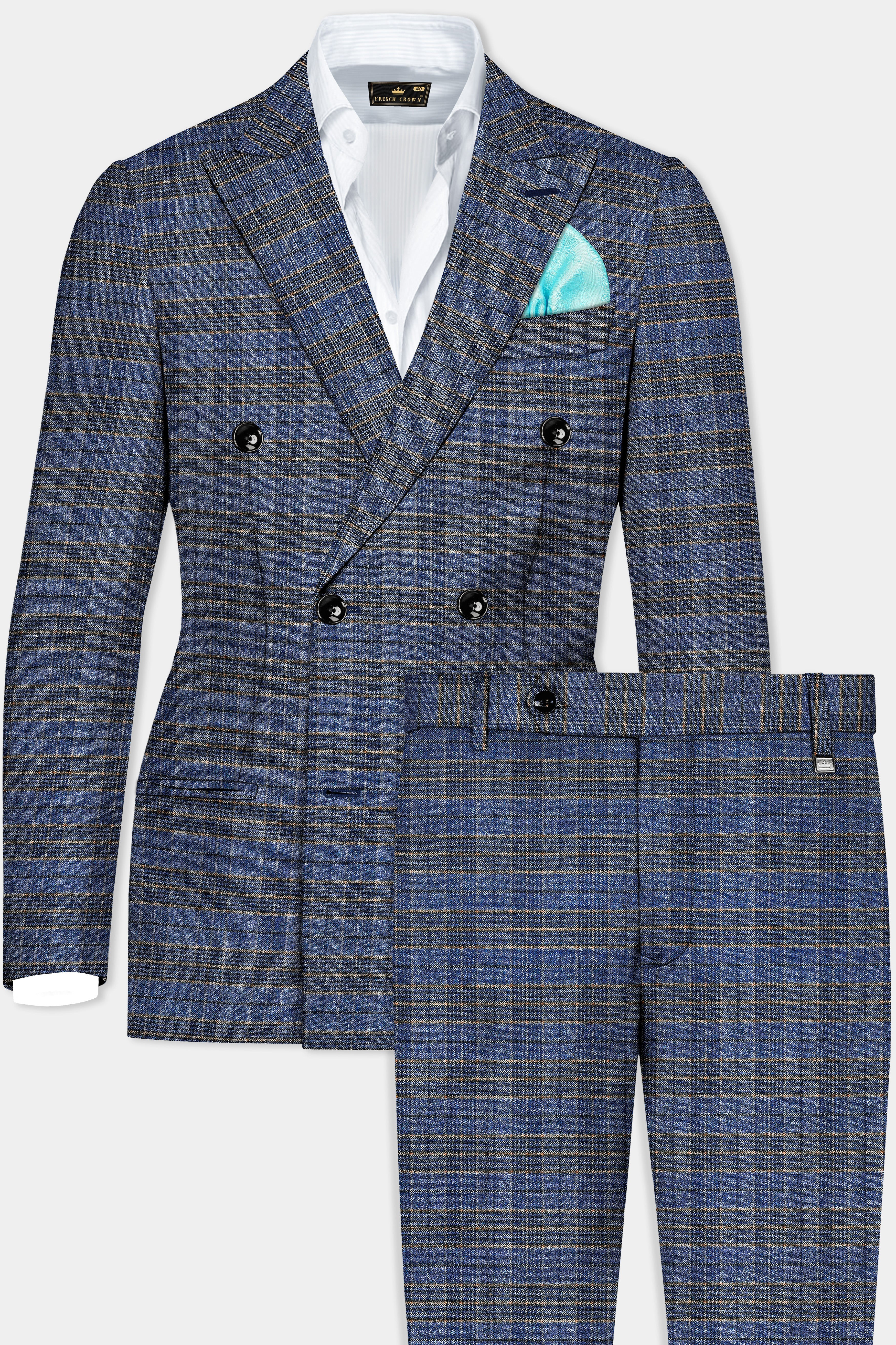 Dianne Blue Plaid Wool Blend Double Breasted Suit