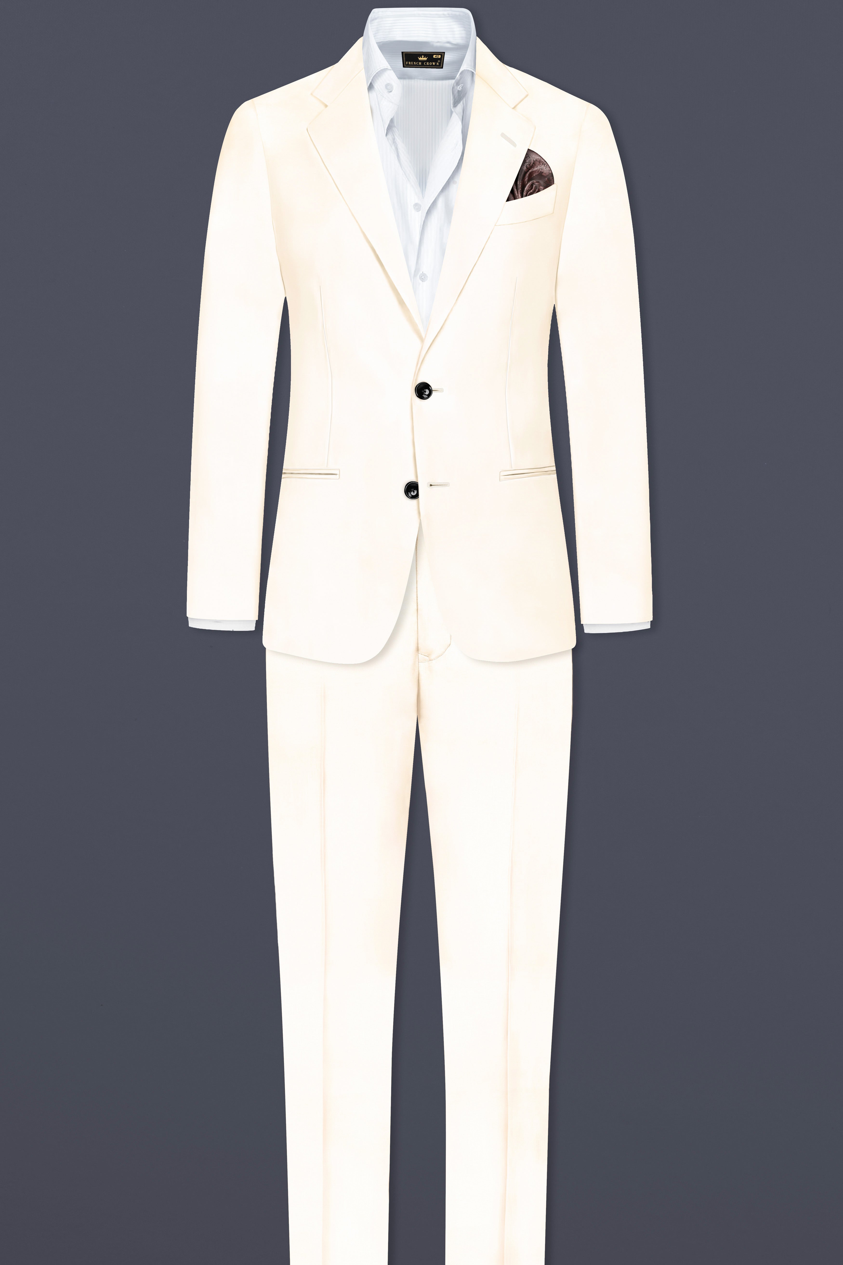 Swizzle Cream Solid Cotton Single Breasted Suit