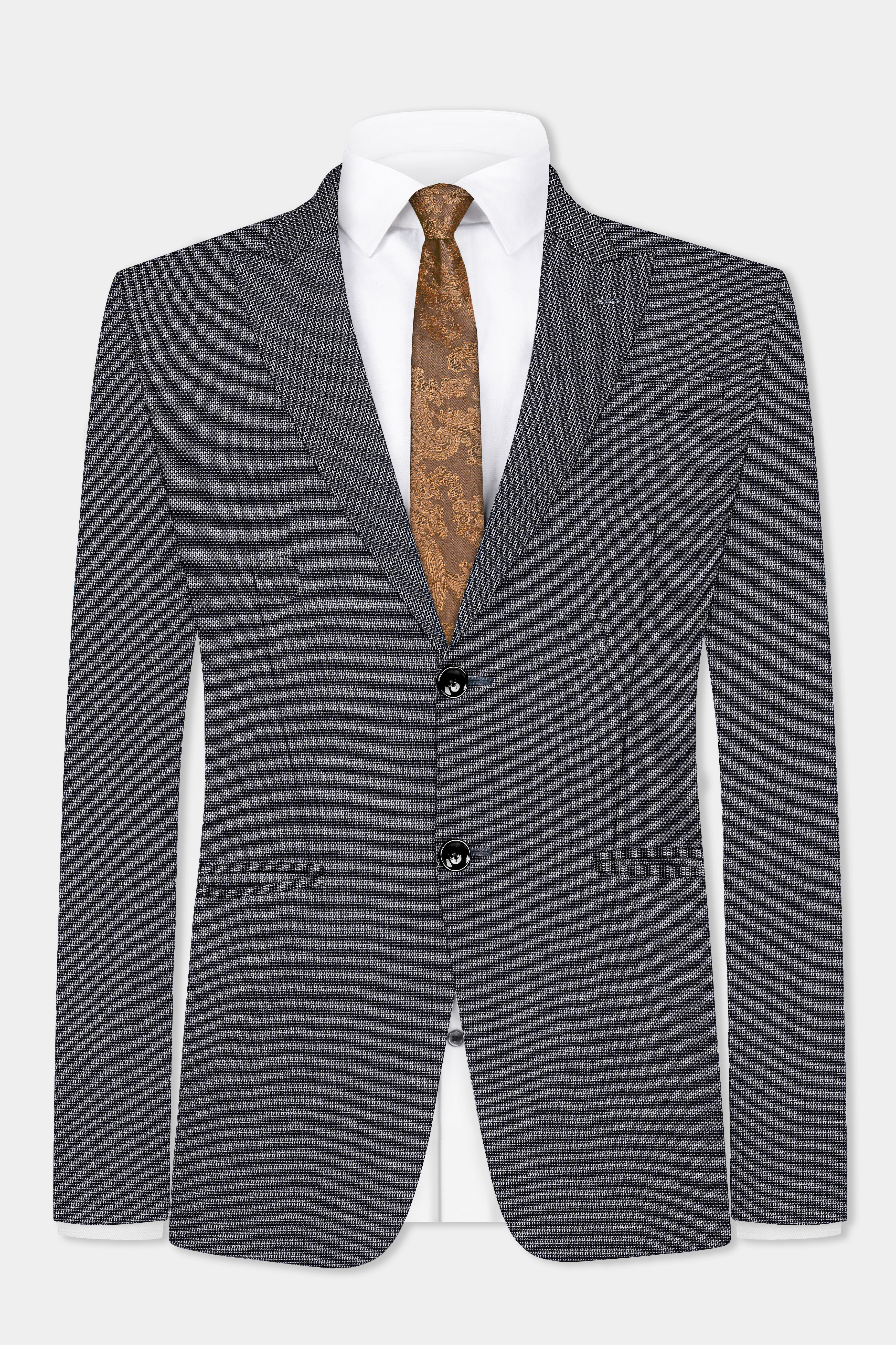 Shaft Gray Textured Wool Blend Single Breasted Peck Lapel Suit