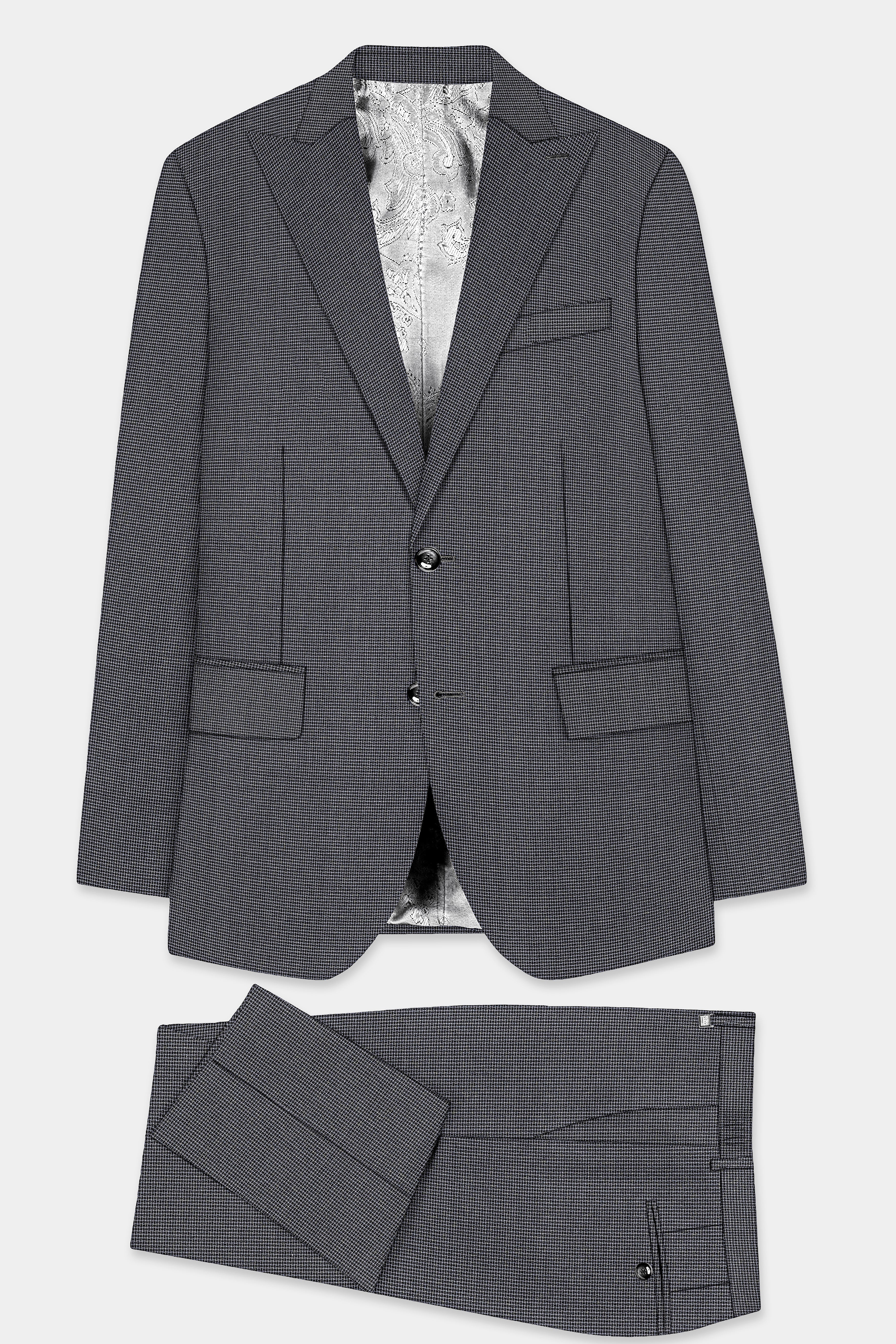 Shaft Gray Textured Wool Blend Single Breasted Peck Lapel Suit