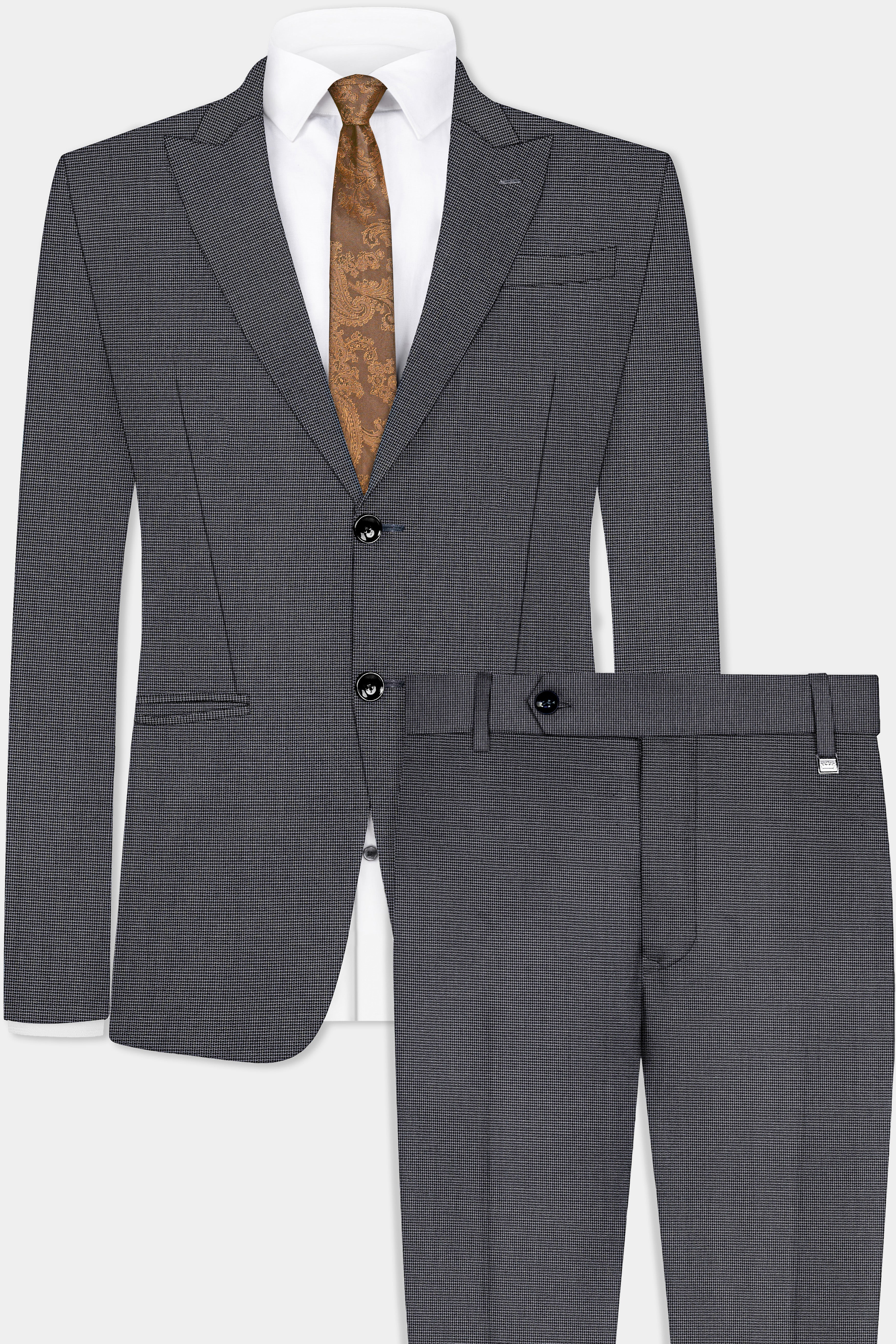 Shaft Gray Textured Wool Blend Single Breasted Peck Lapel Suit