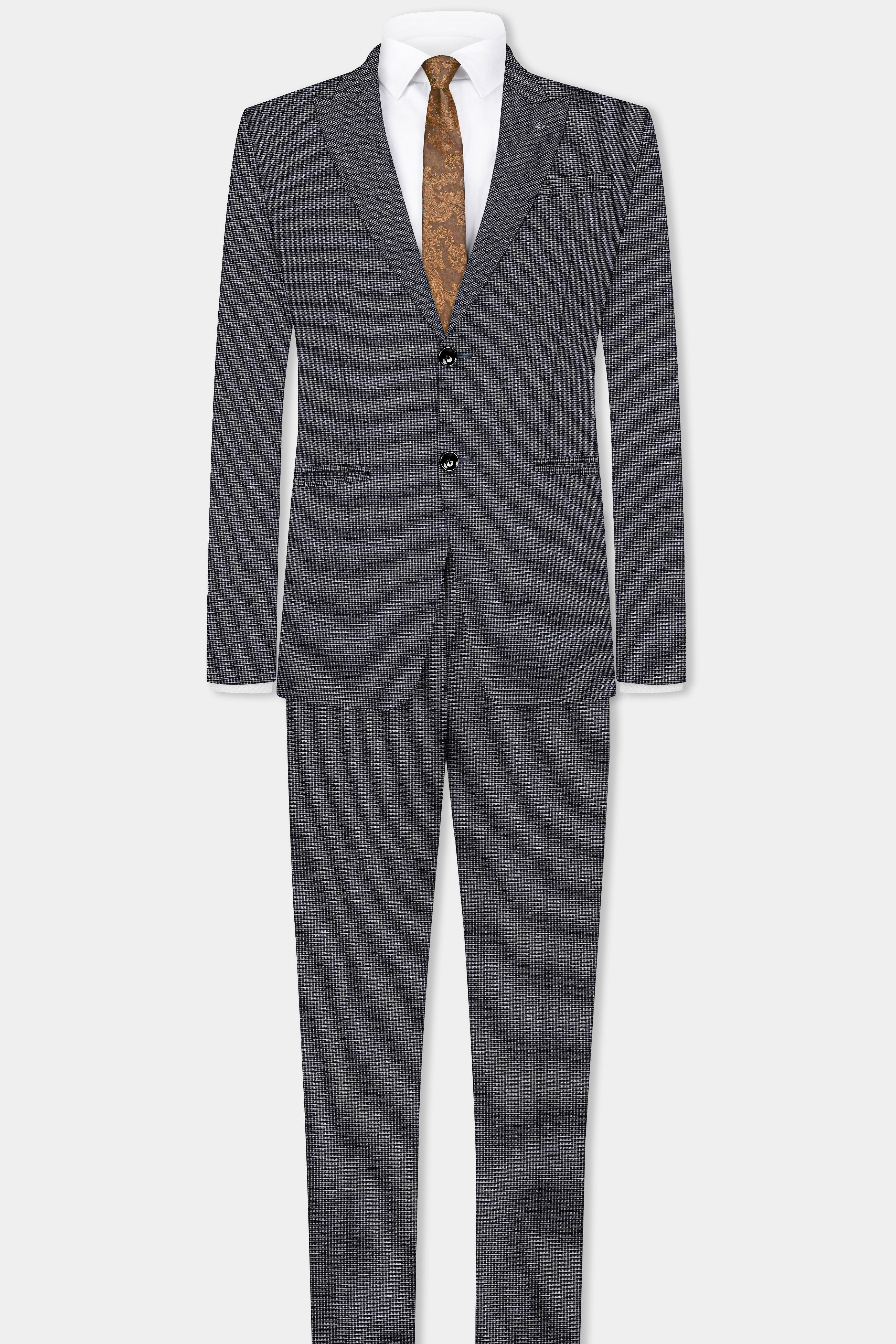 Shaft Gray Textured Wool Blend Single Breasted Peck Lapel Suit