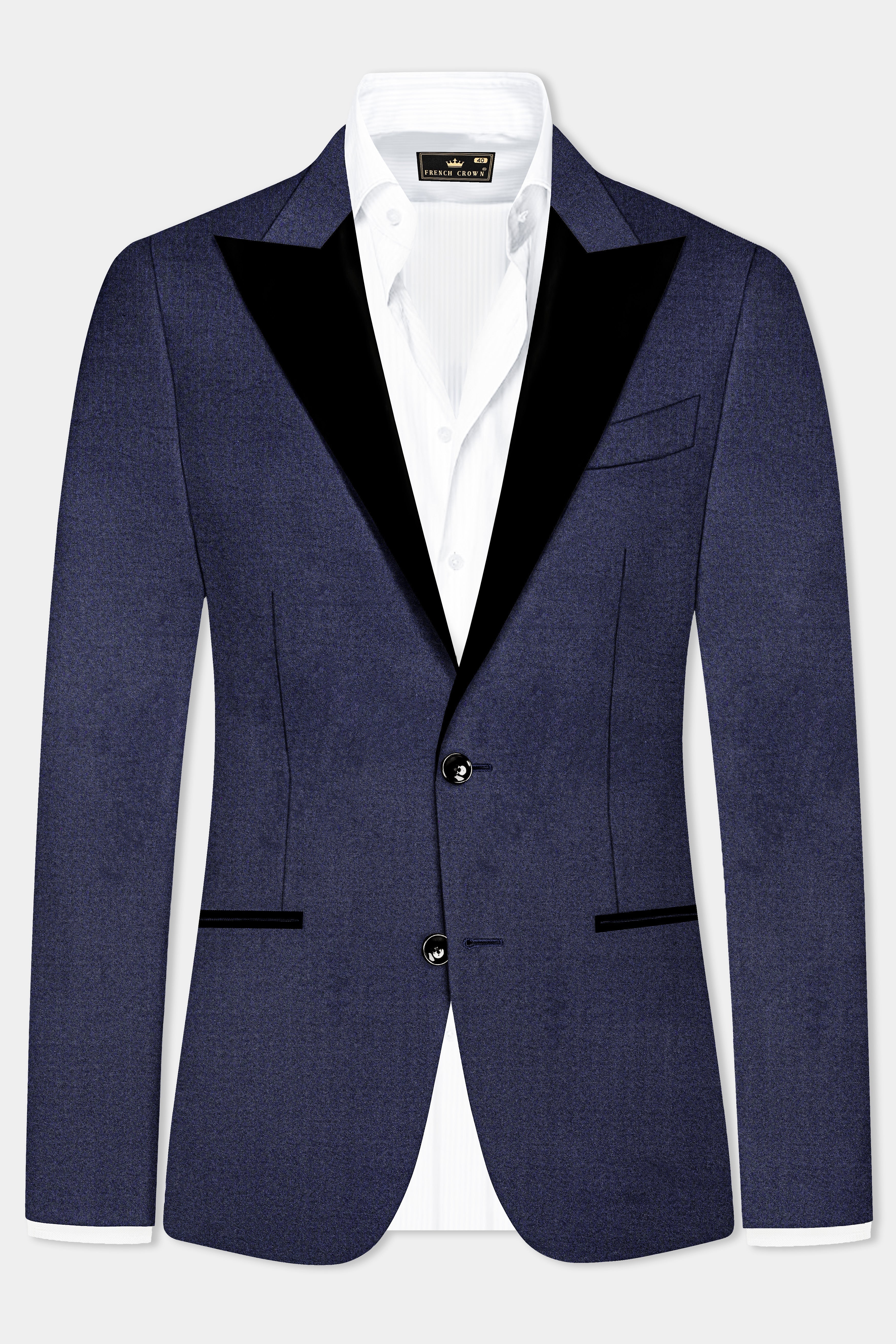 Thunder Blue Solid Wool Blend Peak Collar Tuxedo Suit