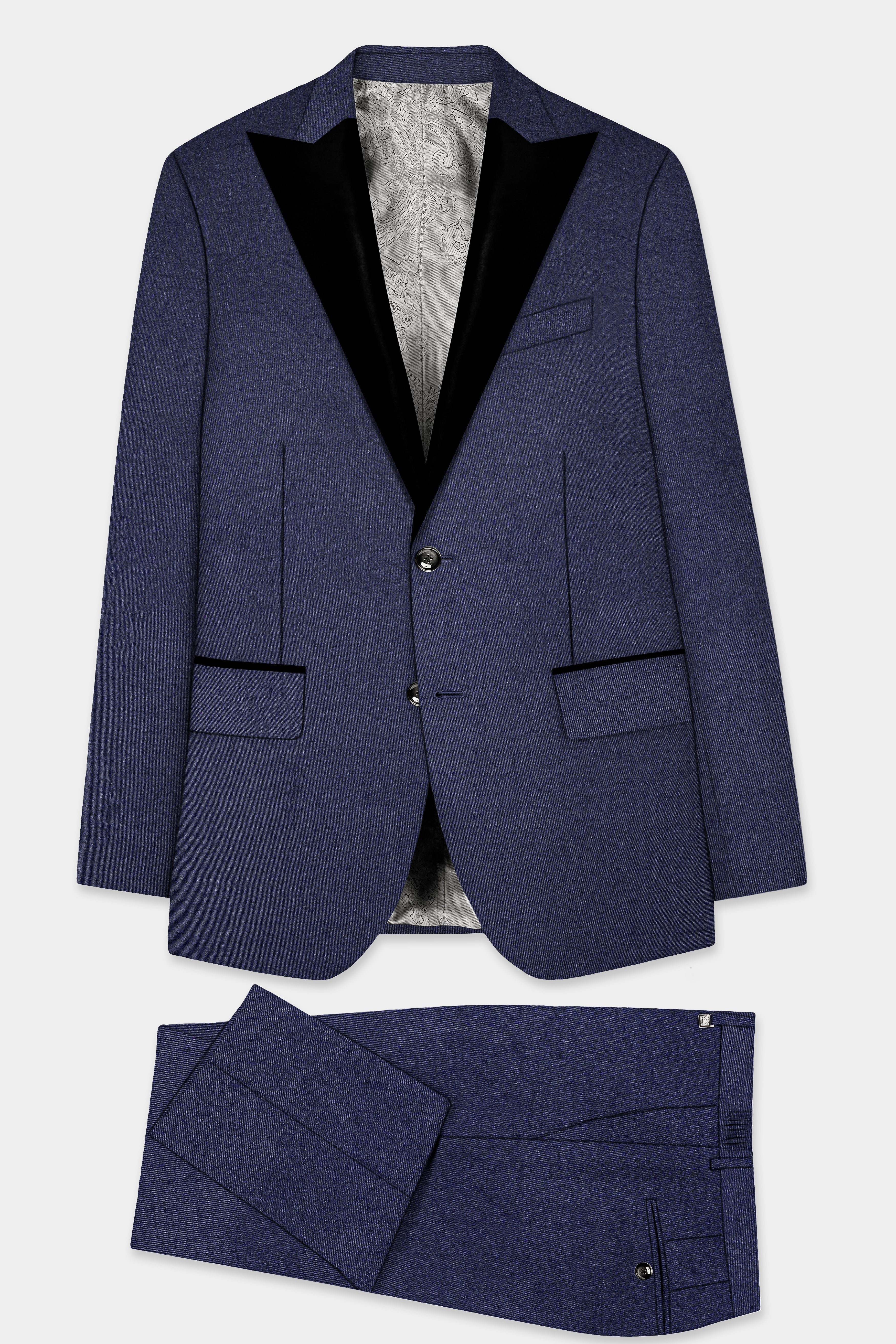 Thunder Blue Solid Wool Blend Peak Collar Tuxedo Suit