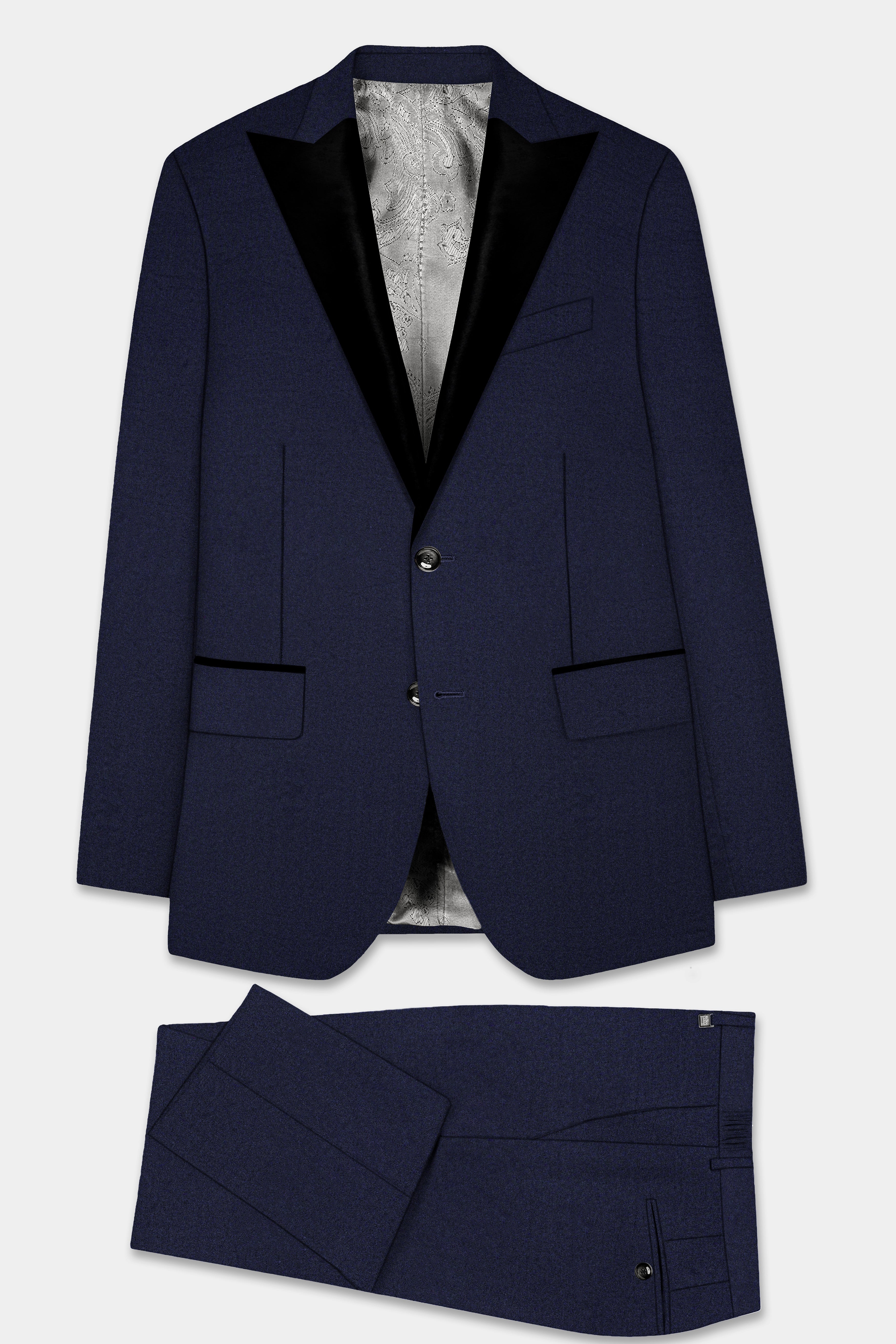 Thunder Blue Solid Wool Blend Peak Collar Tuxedo Suit