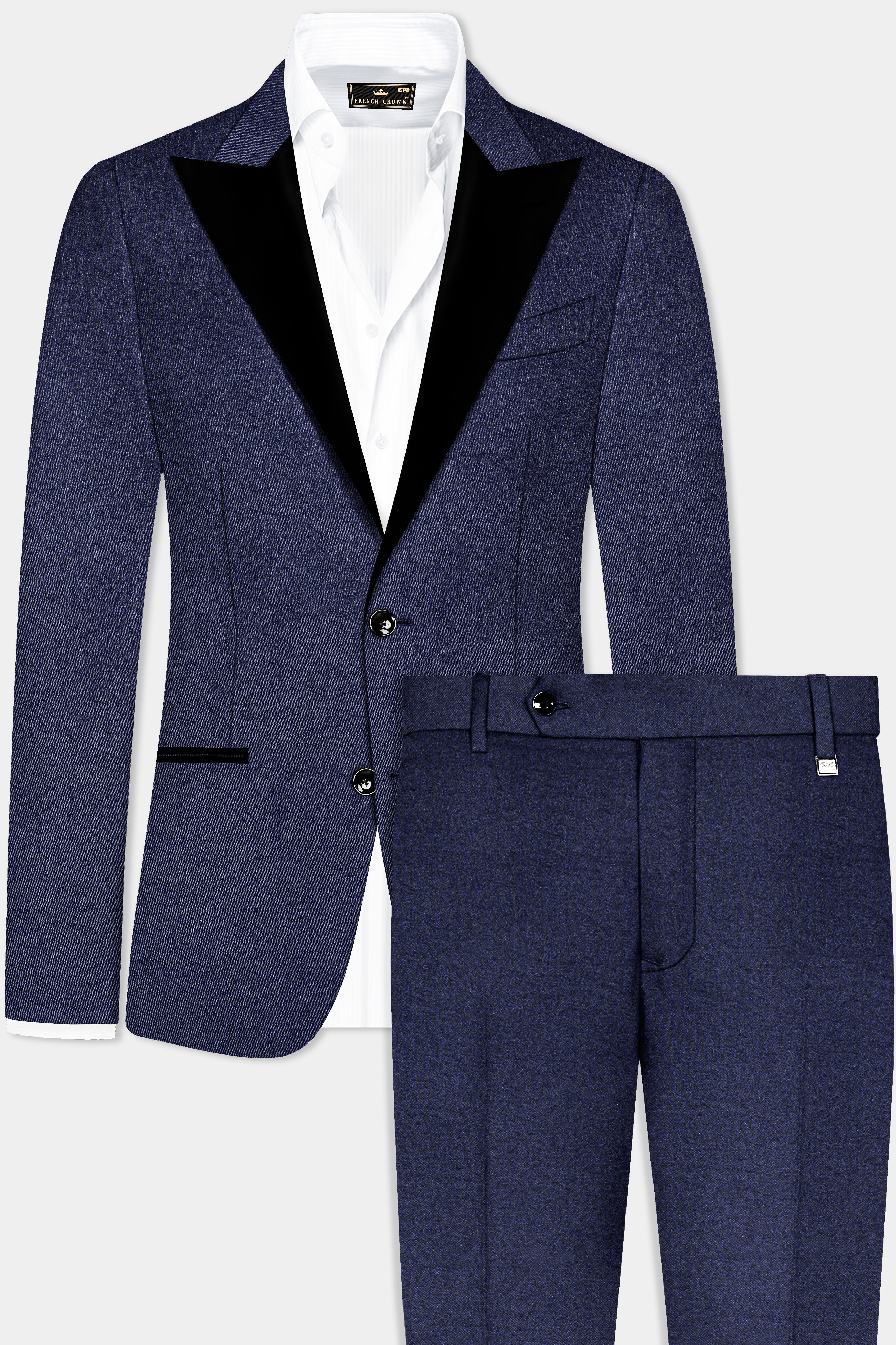 Thunder Blue Solid Wool Blend Peak Collar Tuxedo Suit