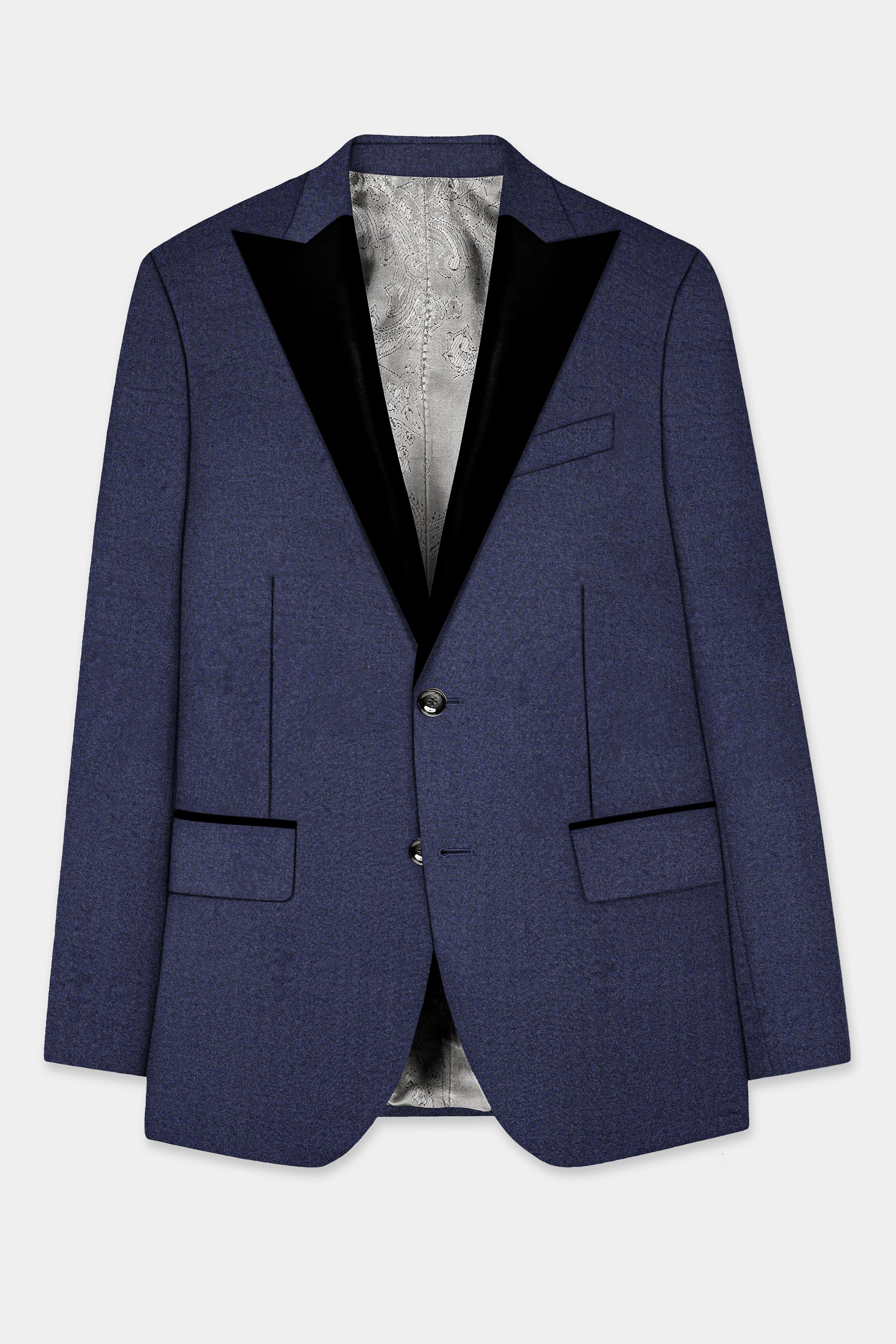 Thunder Blue Solid Wool Blend Peak Collar Tuxedo Suit