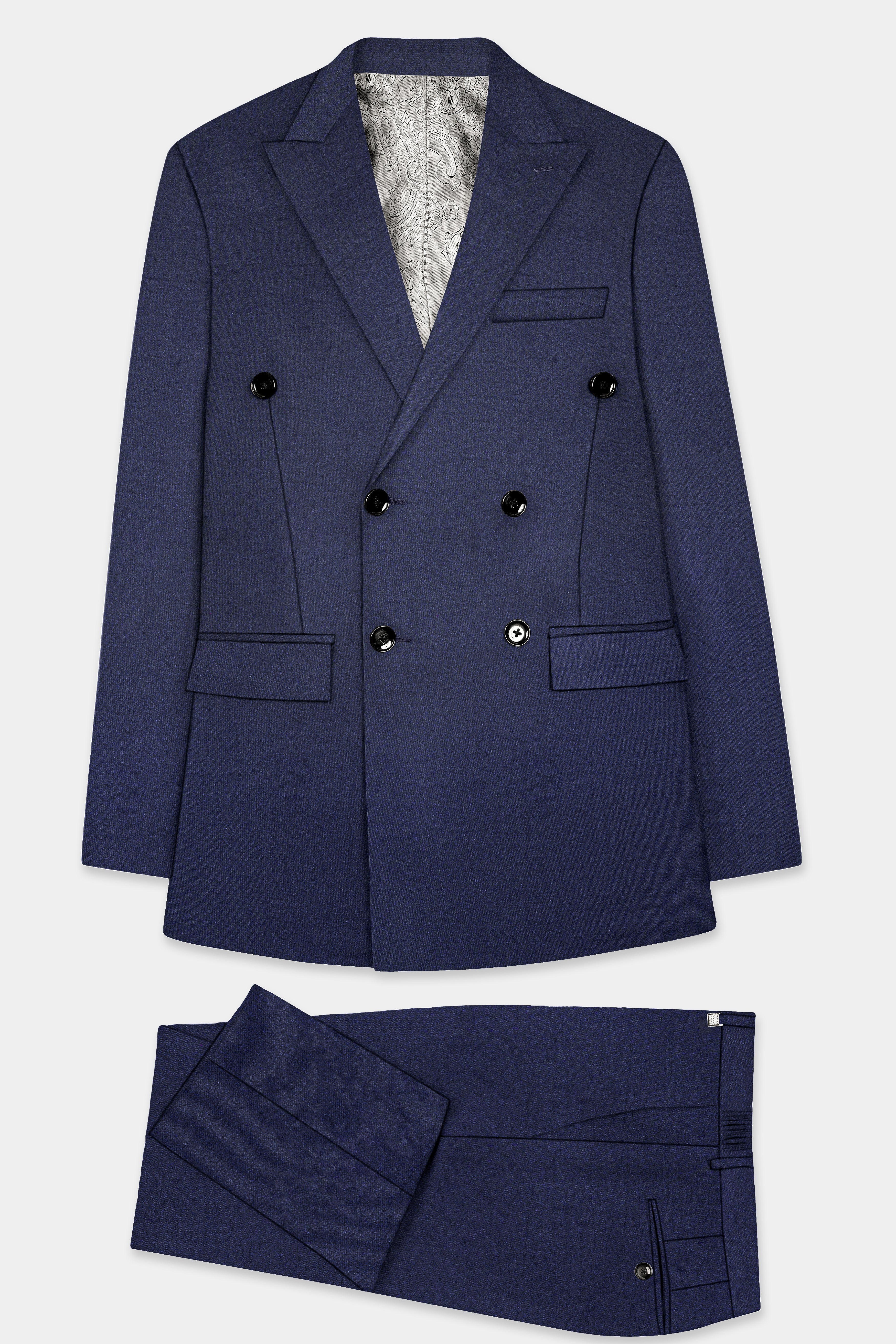 Thunder Blue Solid Wool Blend Double Breasted Suit