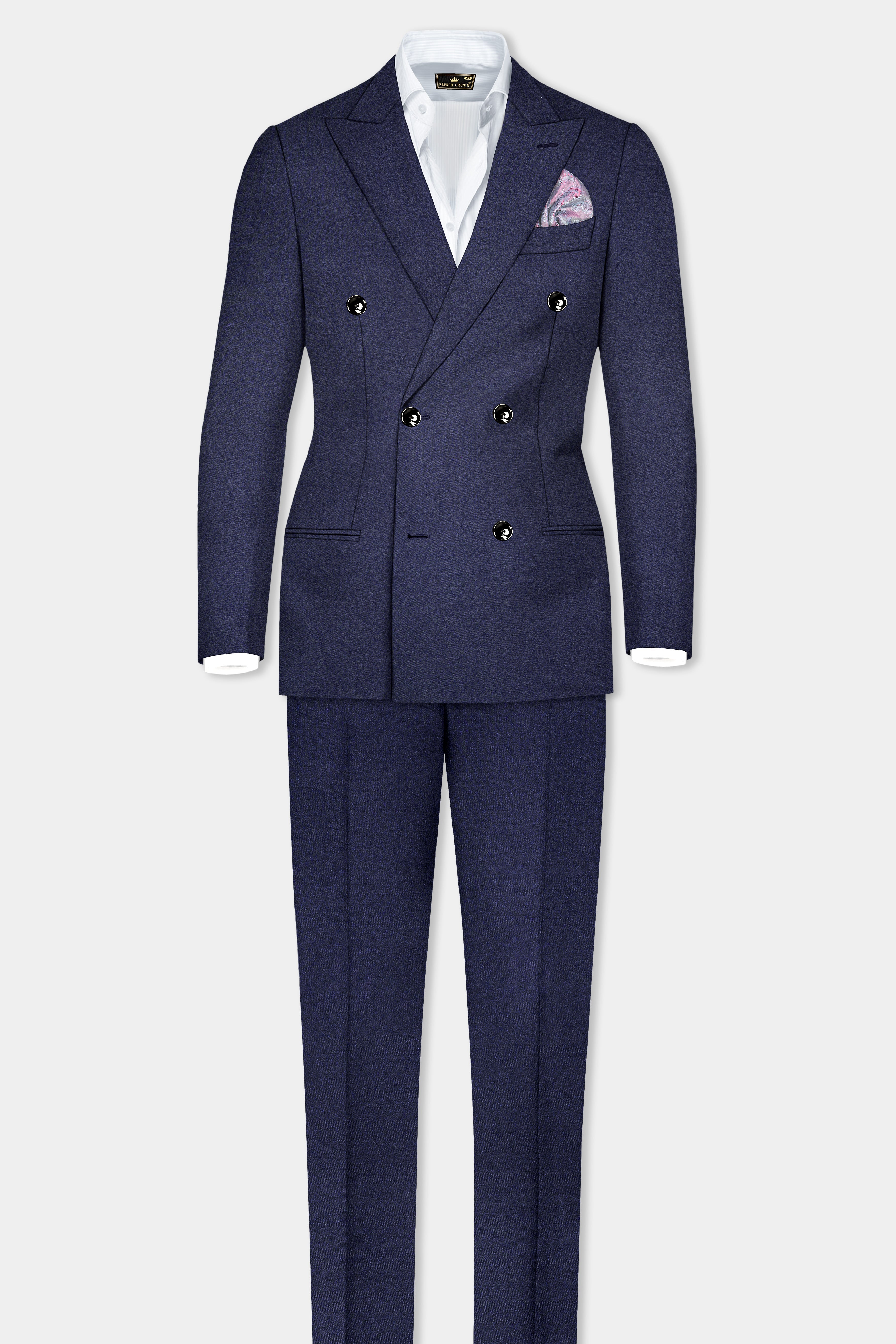 Thunder Blue Solid Wool Blend Double Breasted Suit