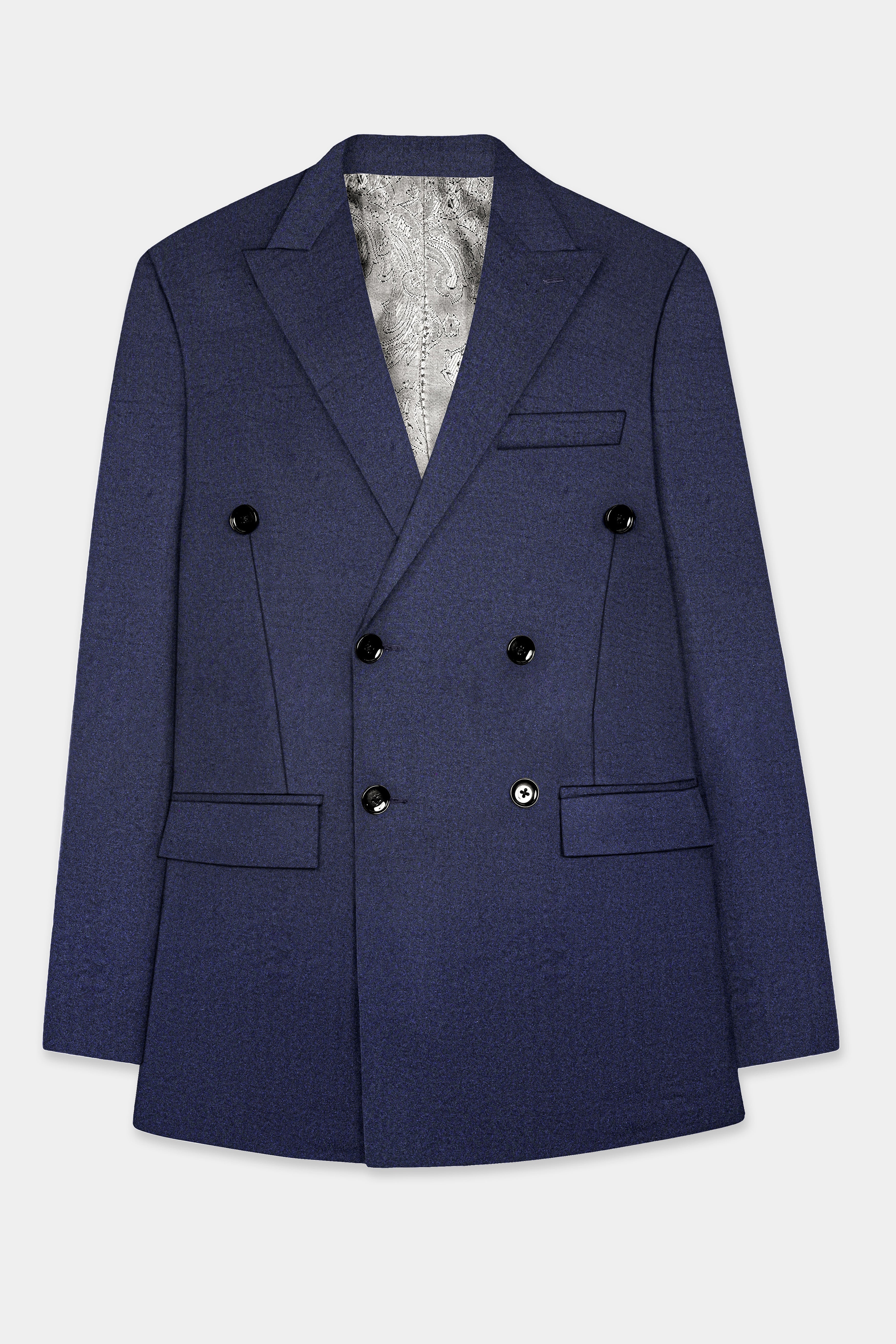 Thunder Blue Solid Wool Blend Double Breasted Suit