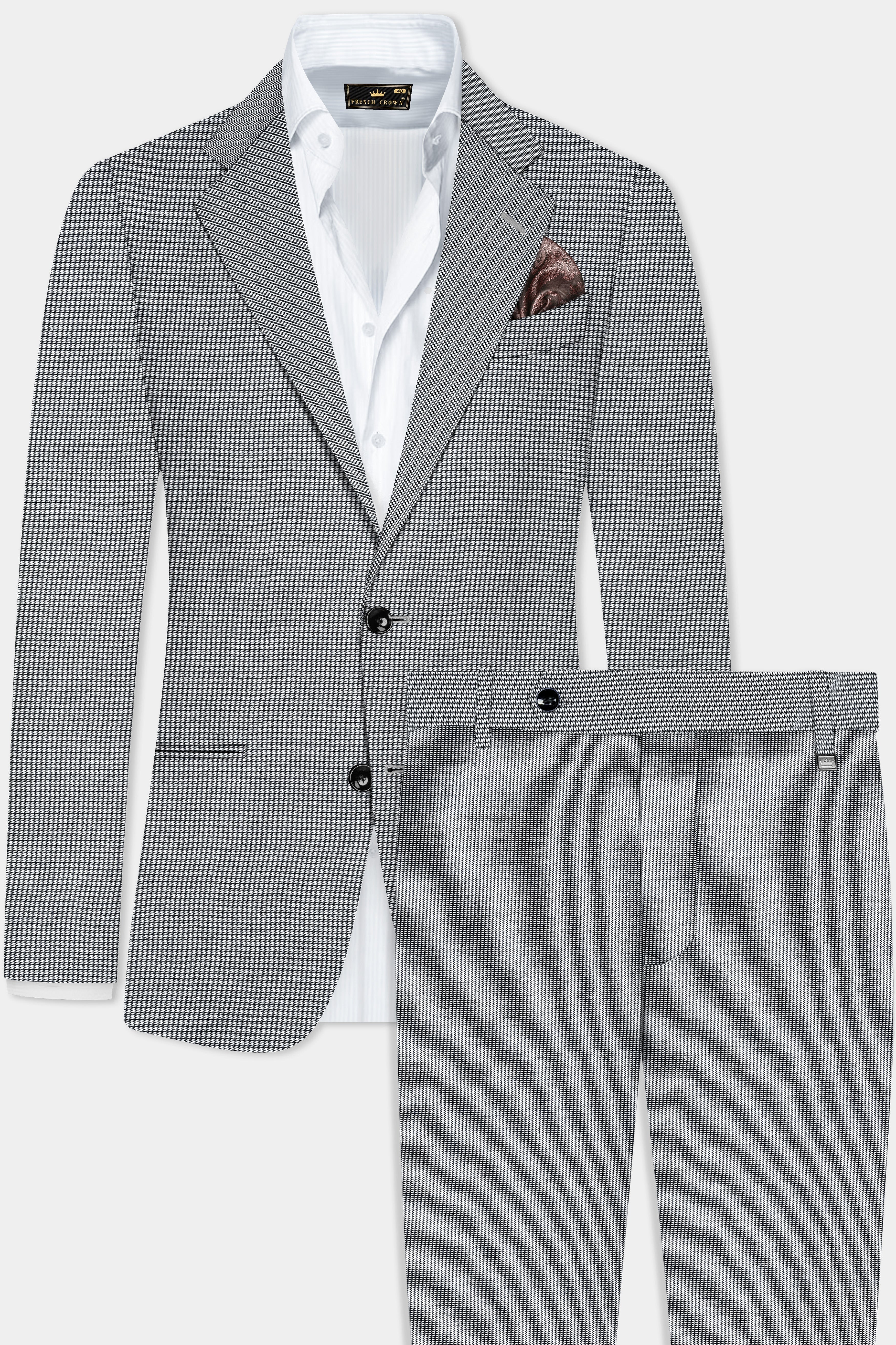 Boulder Gray Textured Wool Blend Single Breasted Suit