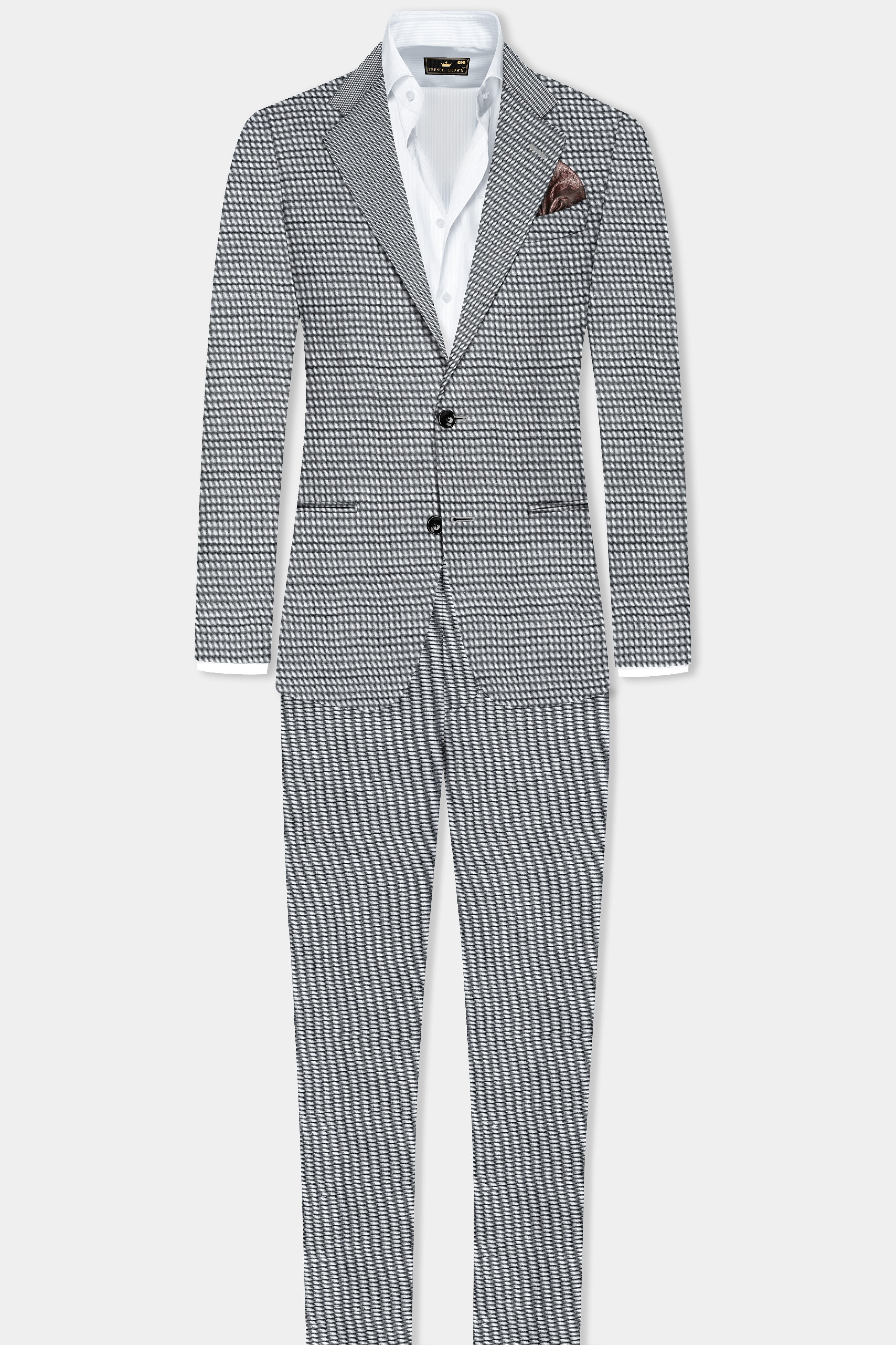 Boulder Gray Textured Wool Blend Single Breasted Suit