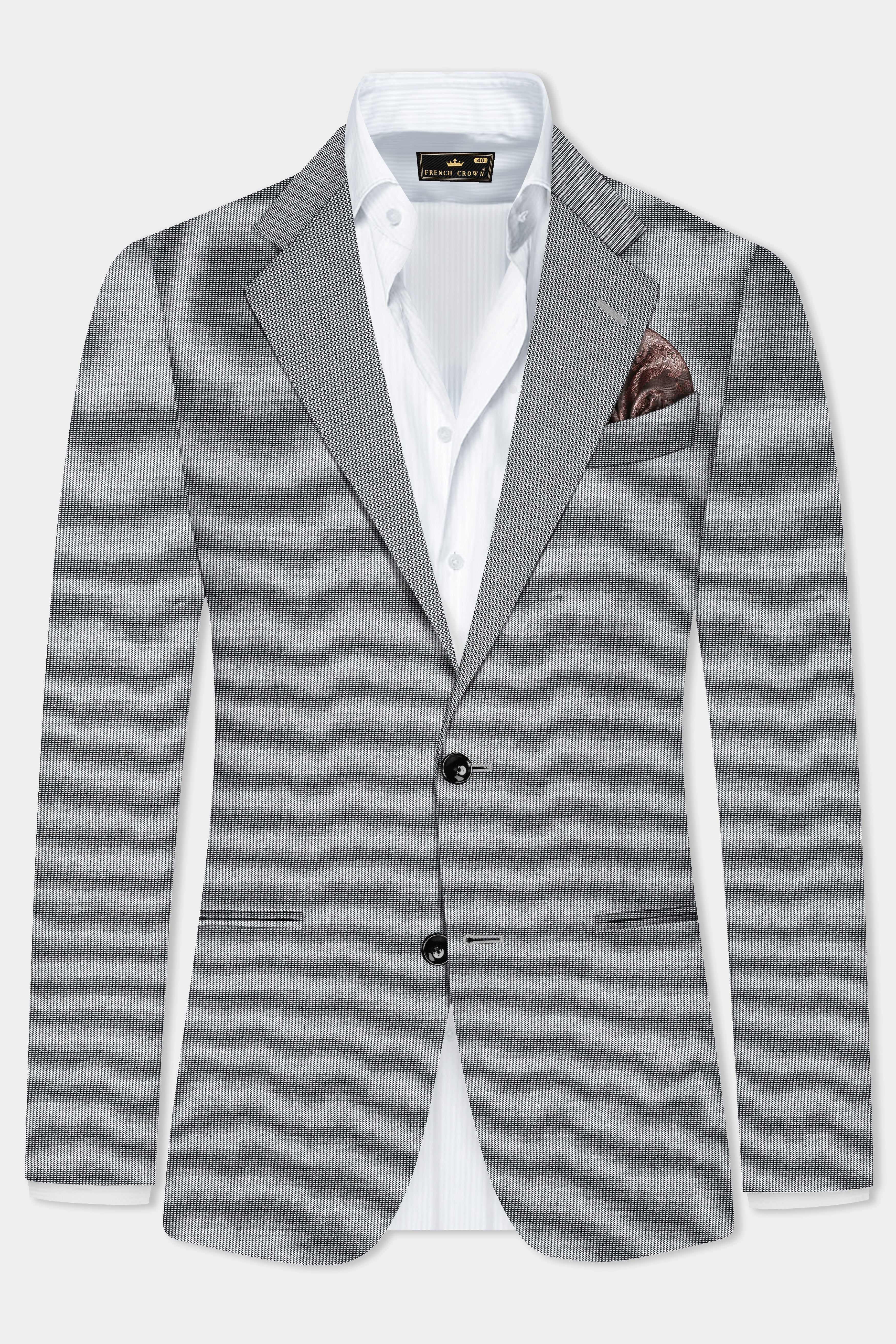 Boulder Gray Textured Wool Blend Single Breasted Suit