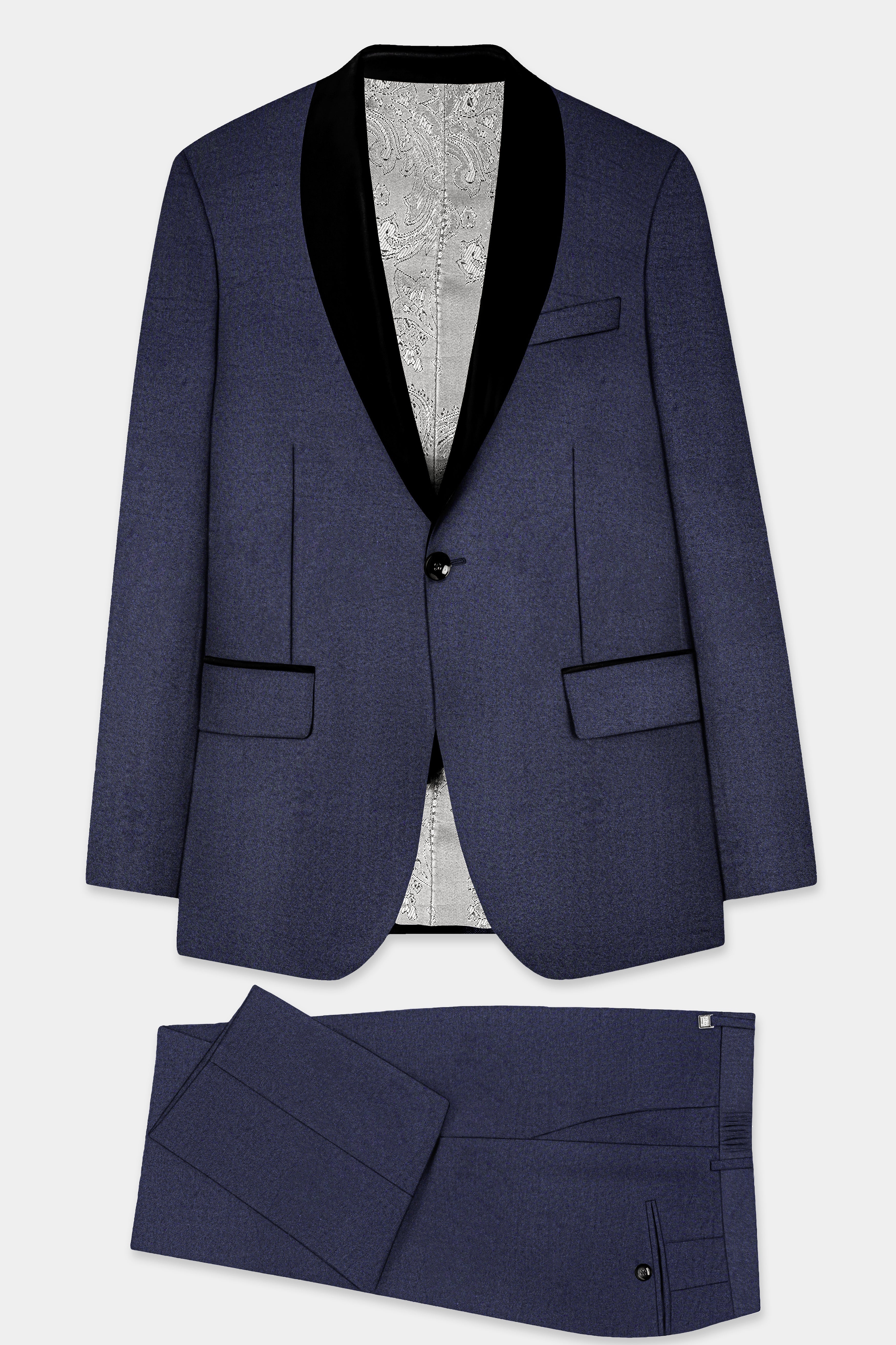 Thunder Blue Solid Wool Blend Tuxedo Suit