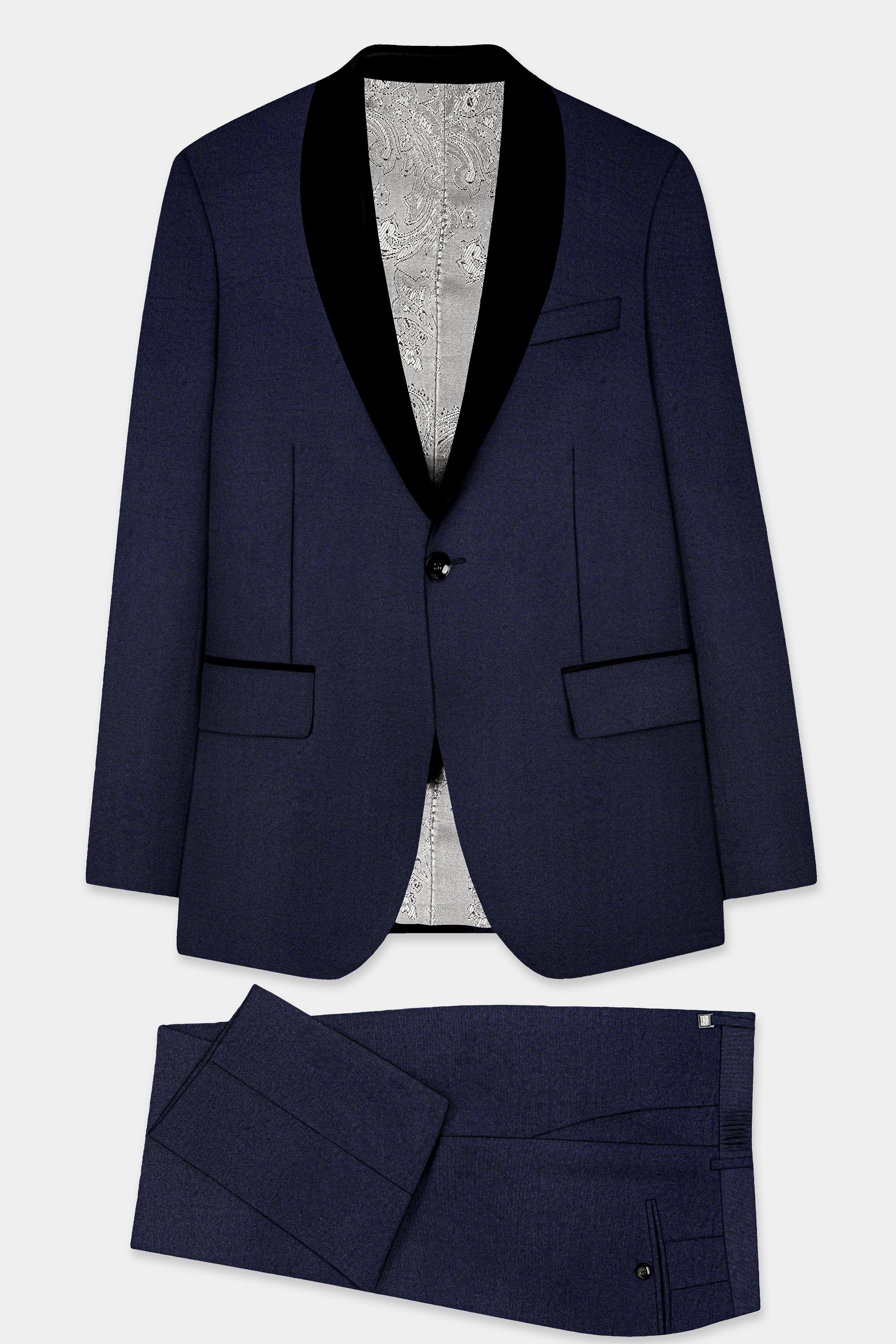 Thunder Blue Solid Wool Blend Tuxedo Suit