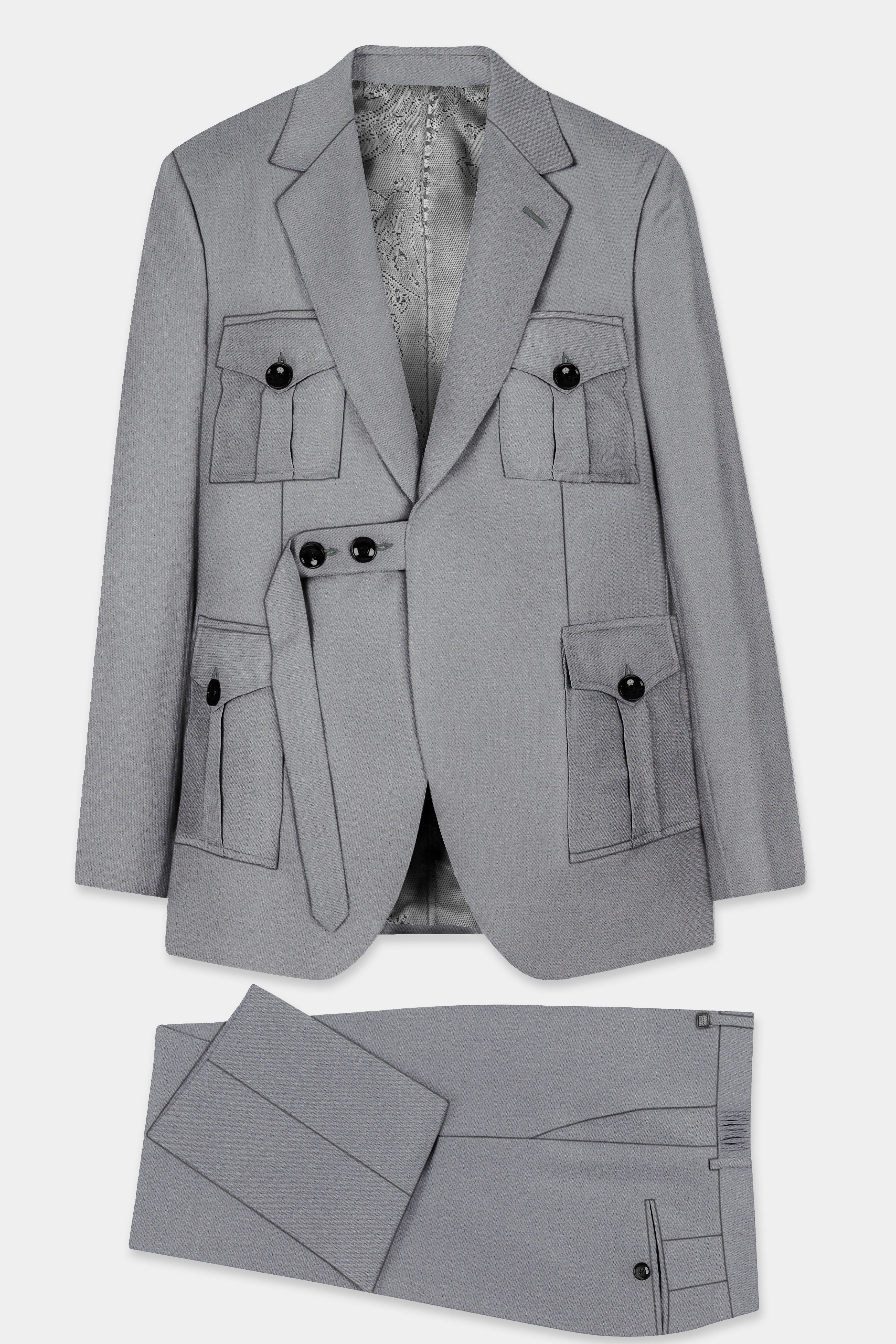 Venus Gray Solid Cotton Belt Closure Designer Suit