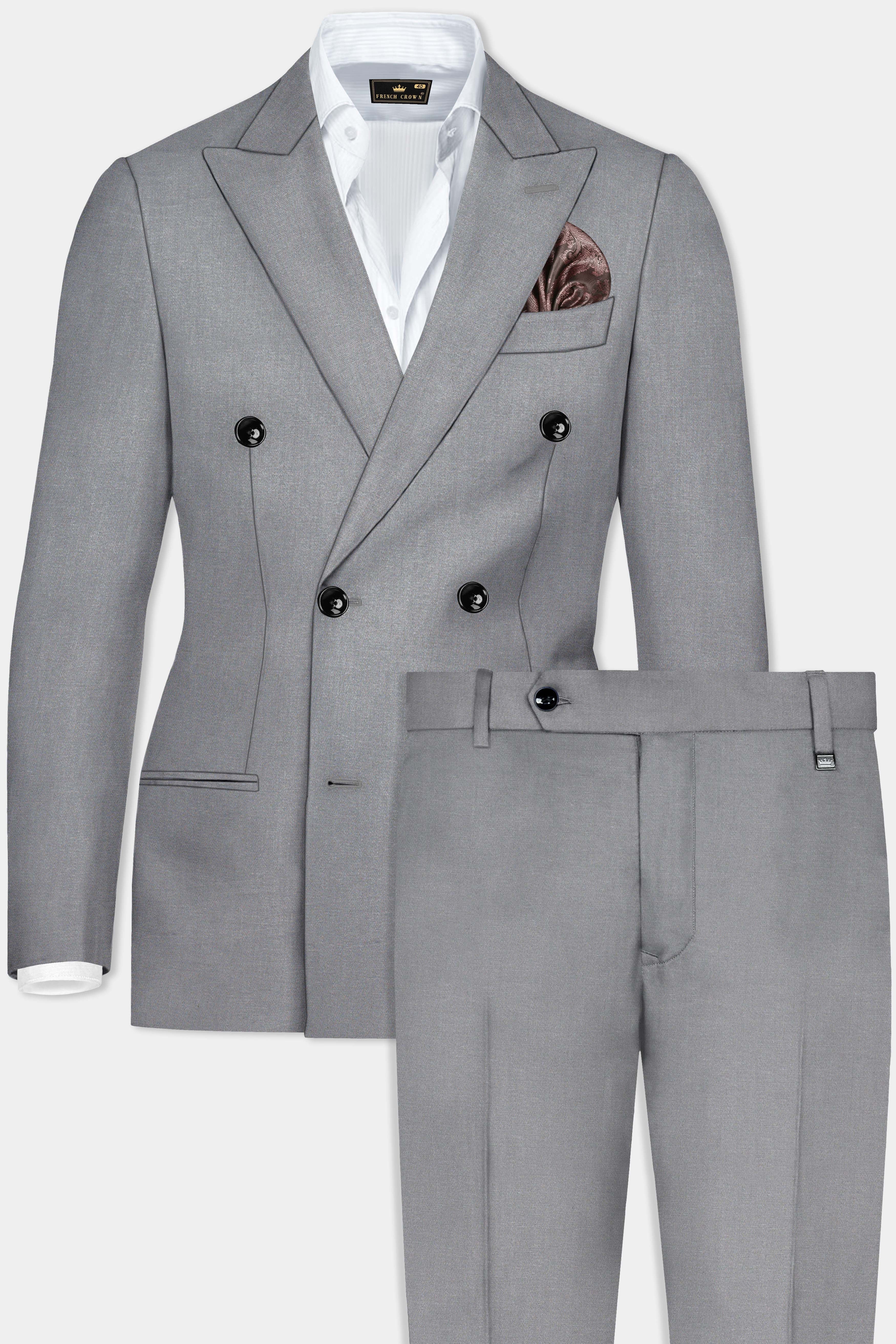 Venus Gray Solid Cotton Double Breasted Suit