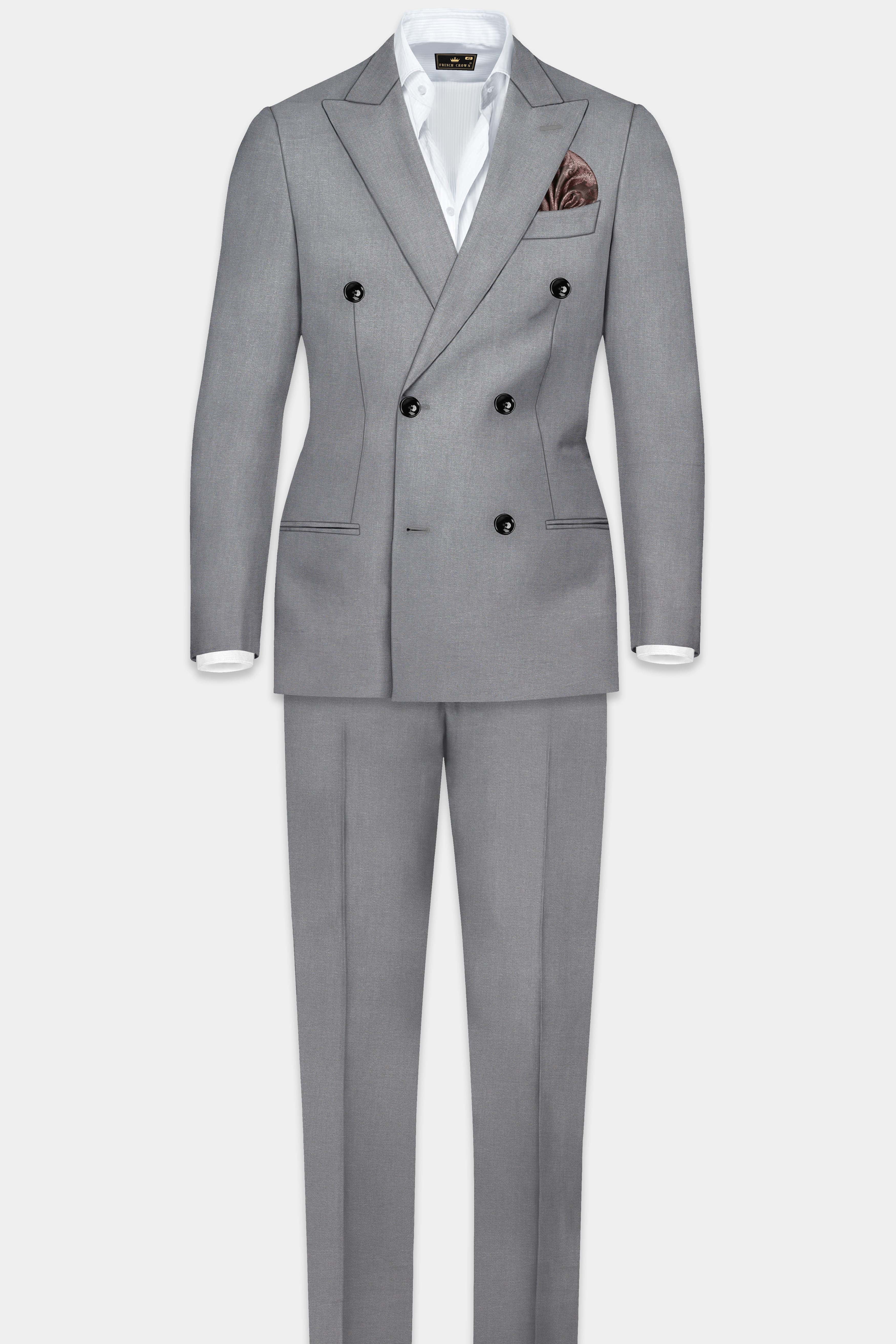 Venus Gray Solid Cotton Double Breasted Suit