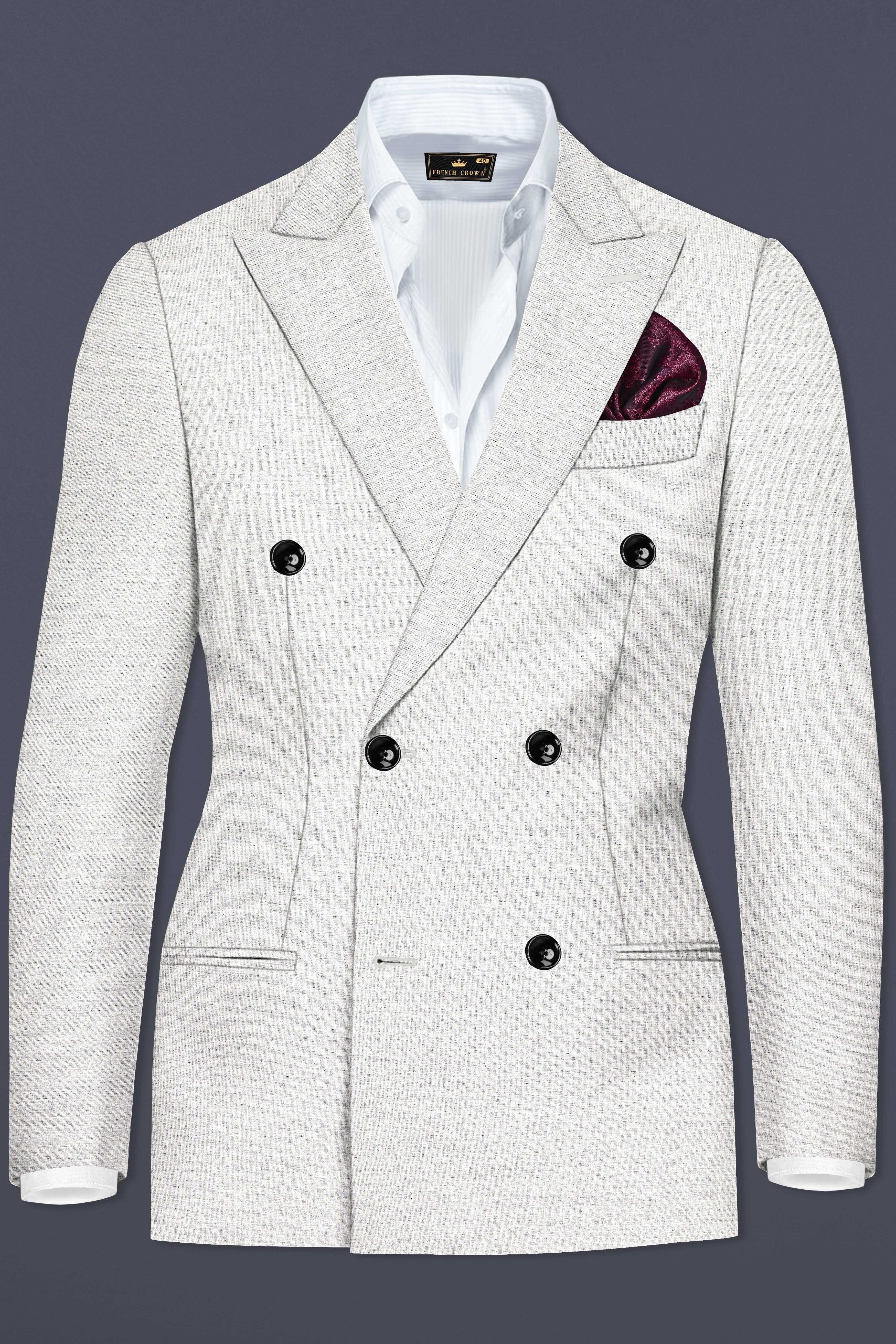 Mercury Gray Solid Wool Blend Double Breasted Suit