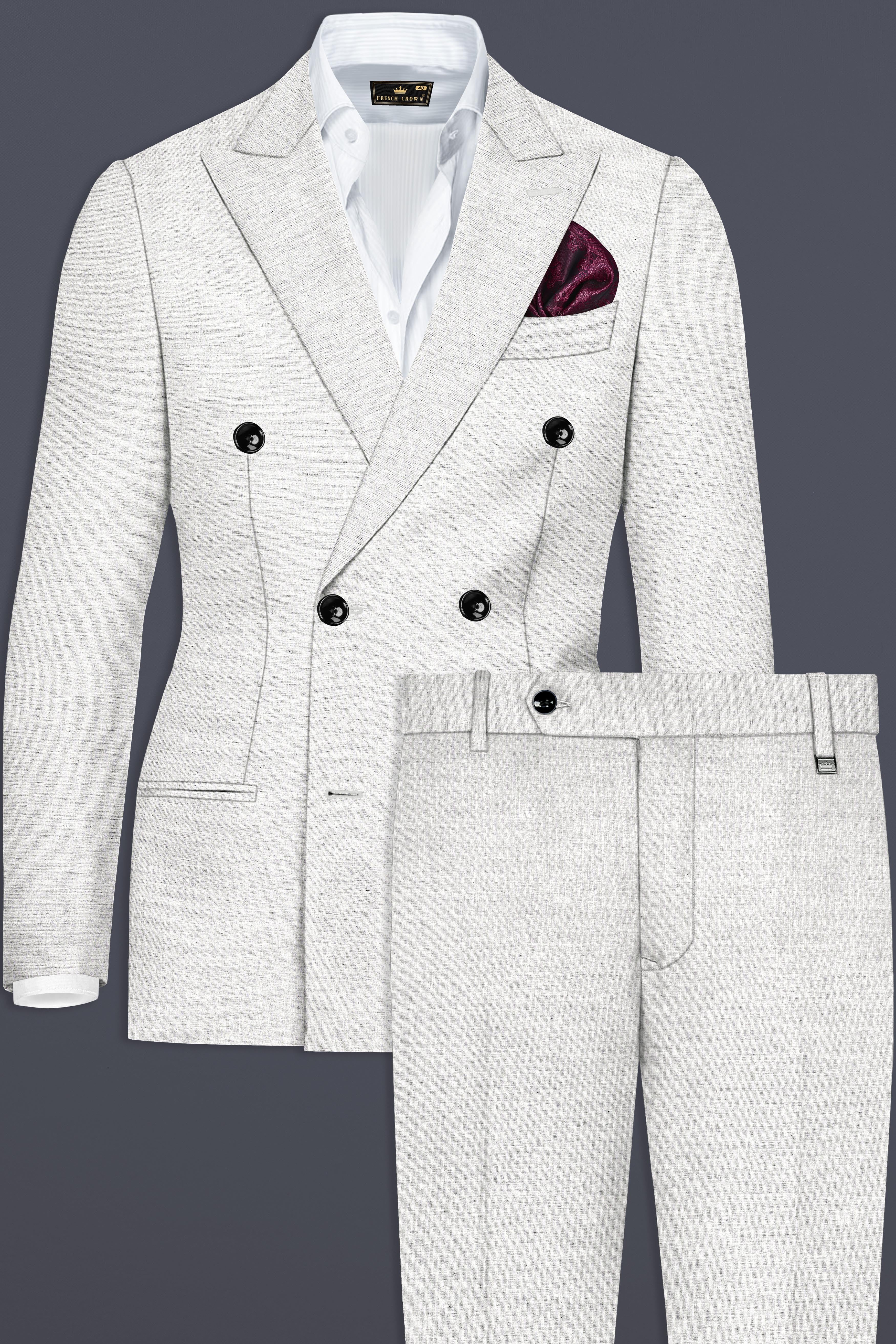 Mercury Gray Solid Wool Blend Double Breasted Suit