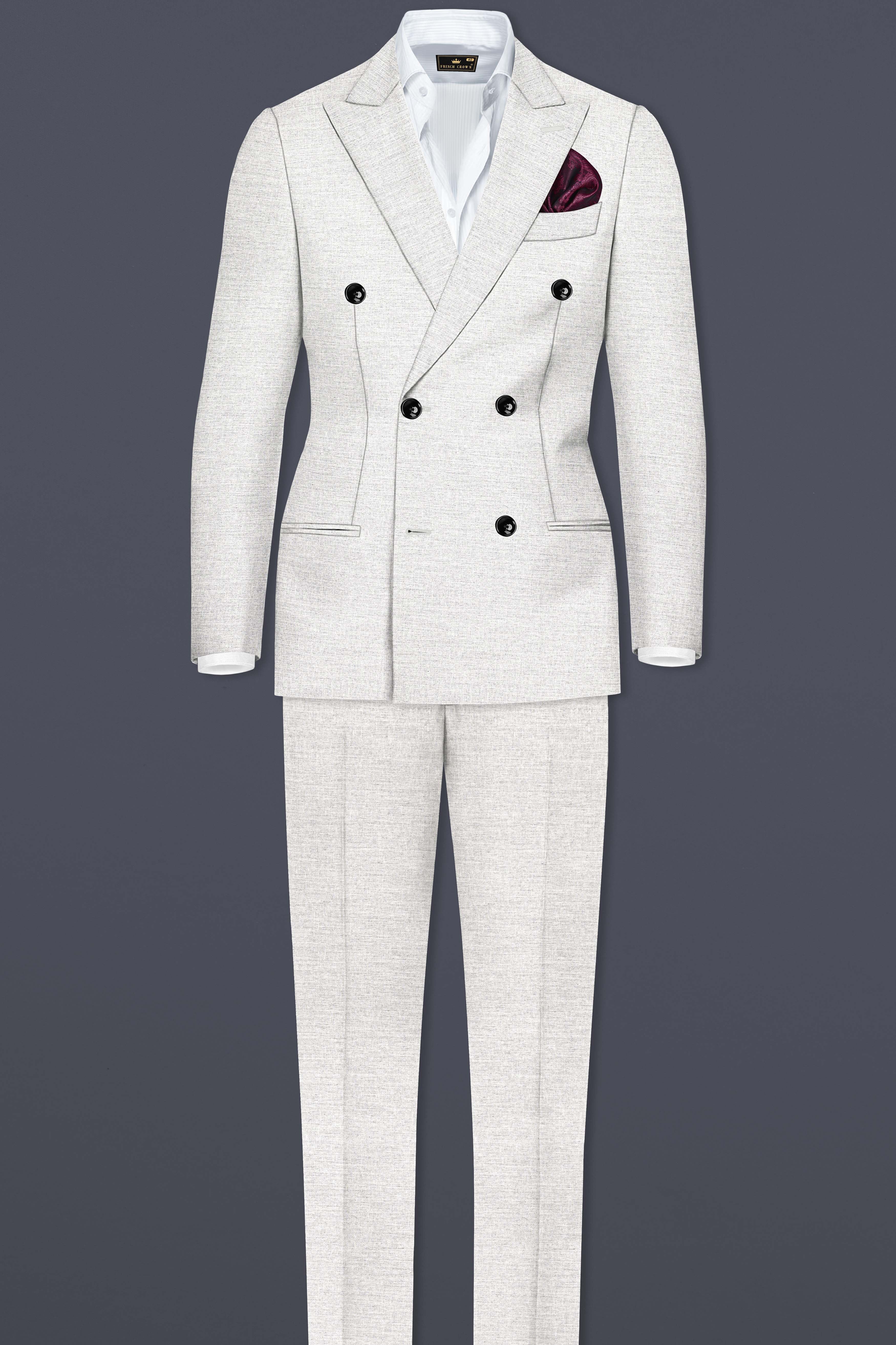 Mercury Gray Solid Wool Blend Double Breasted Suit