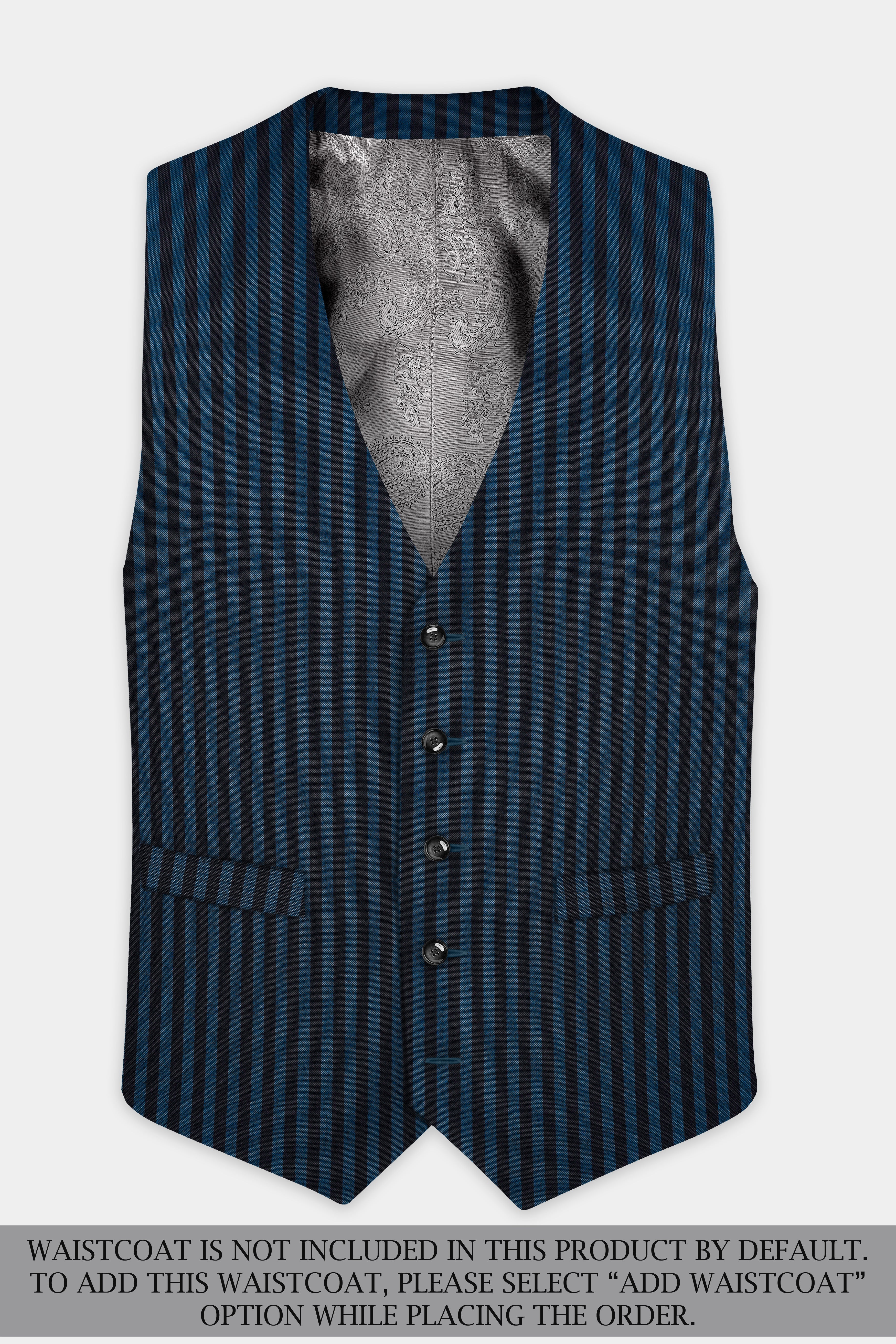 Tiber Blue And Jade Black Striped Wool Blend Double Breasted Suit