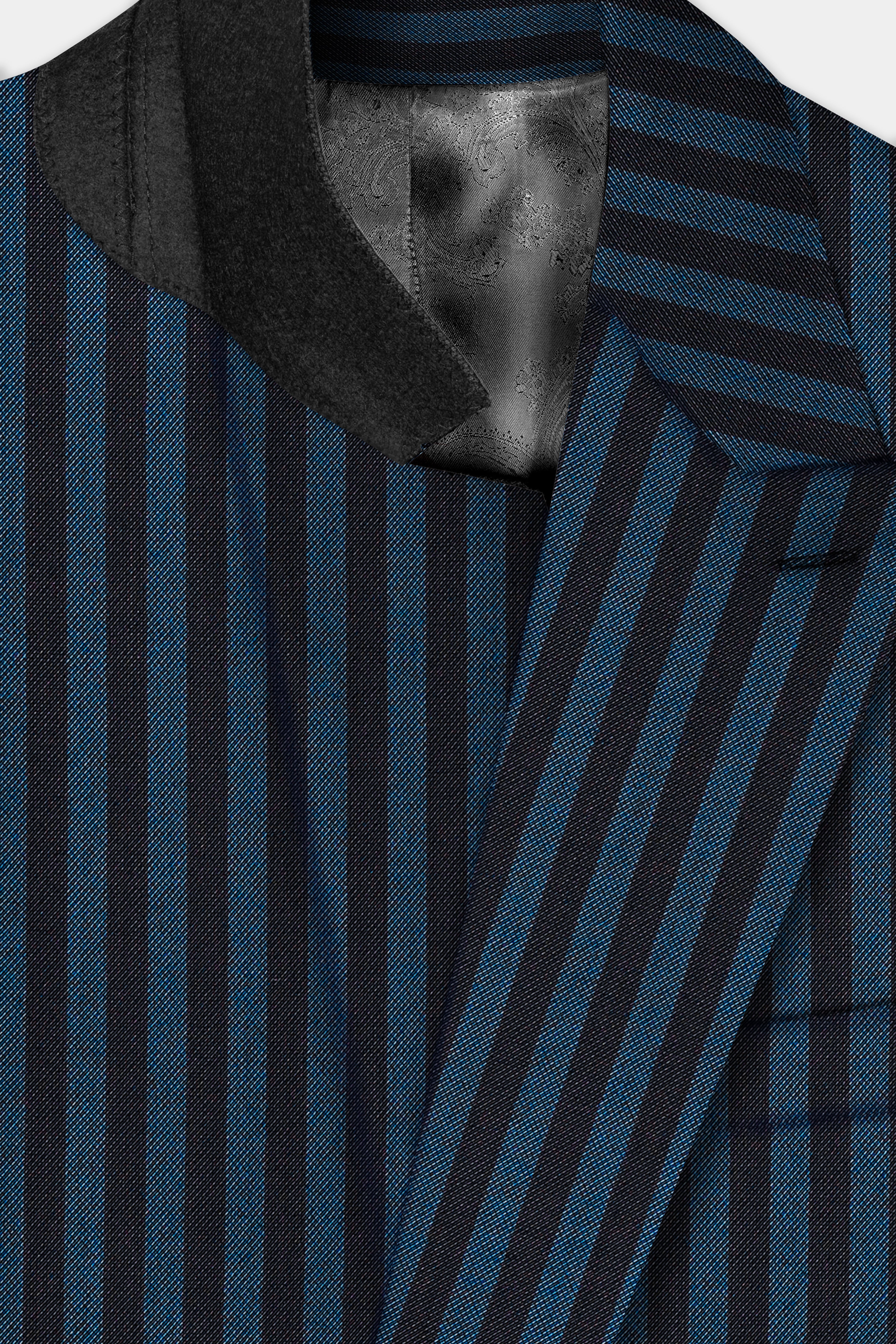 Tiber Blue And Jade Black Striped Wool Blend Double Breasted Suit