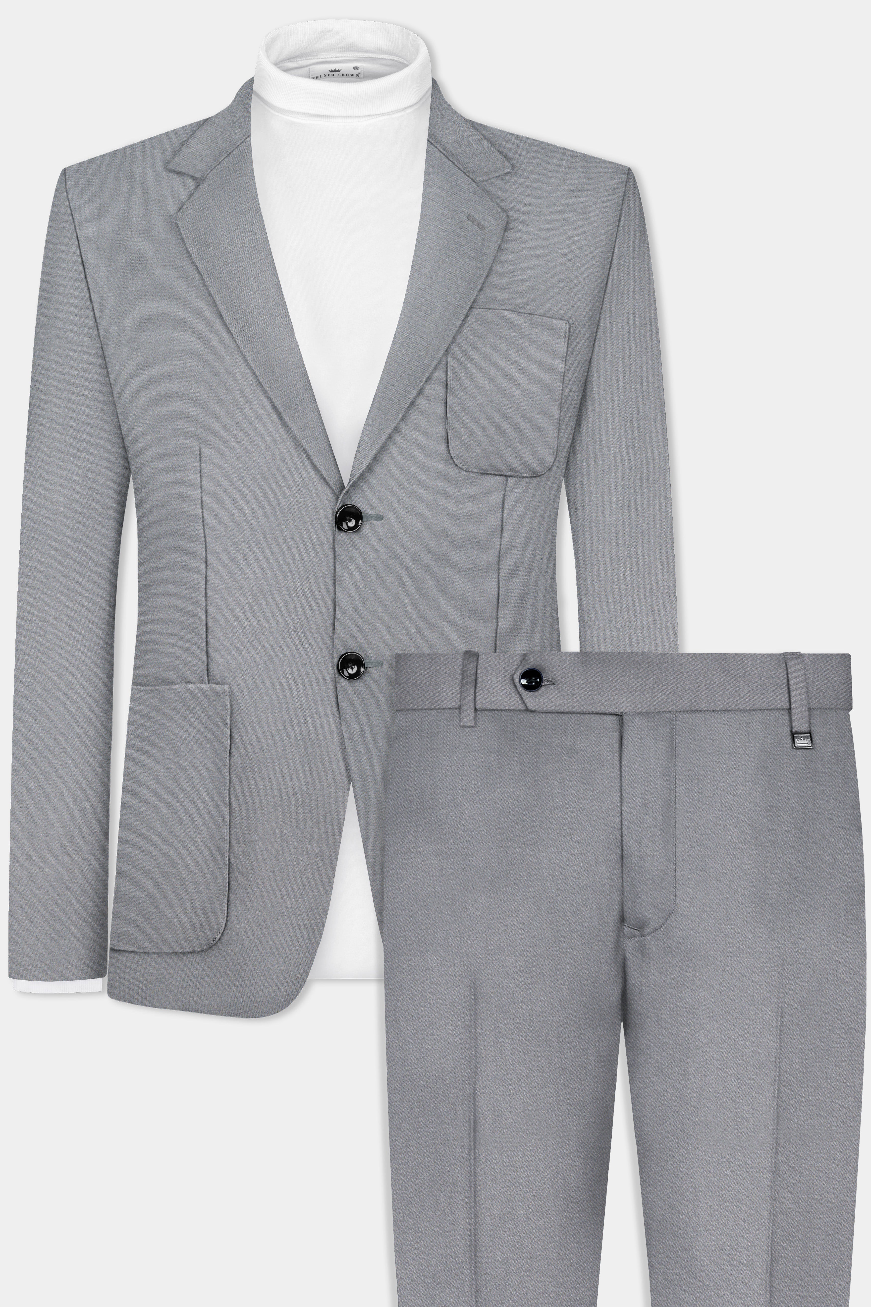 Venus Gray Solid Cotton Single Breasted Sports Suit