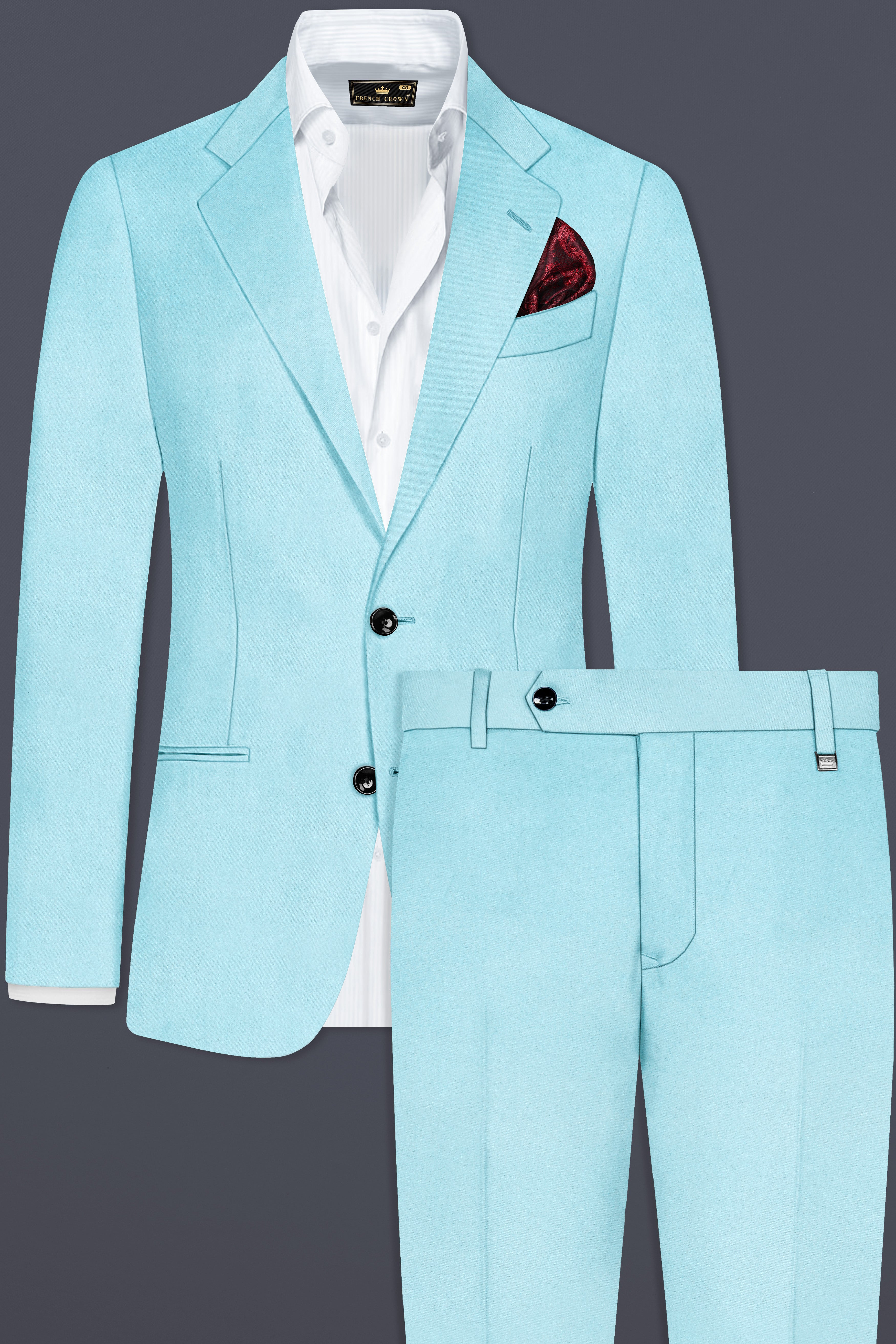 Korean Blizzard Blue Solid Wool Rich Single Breasted Suit