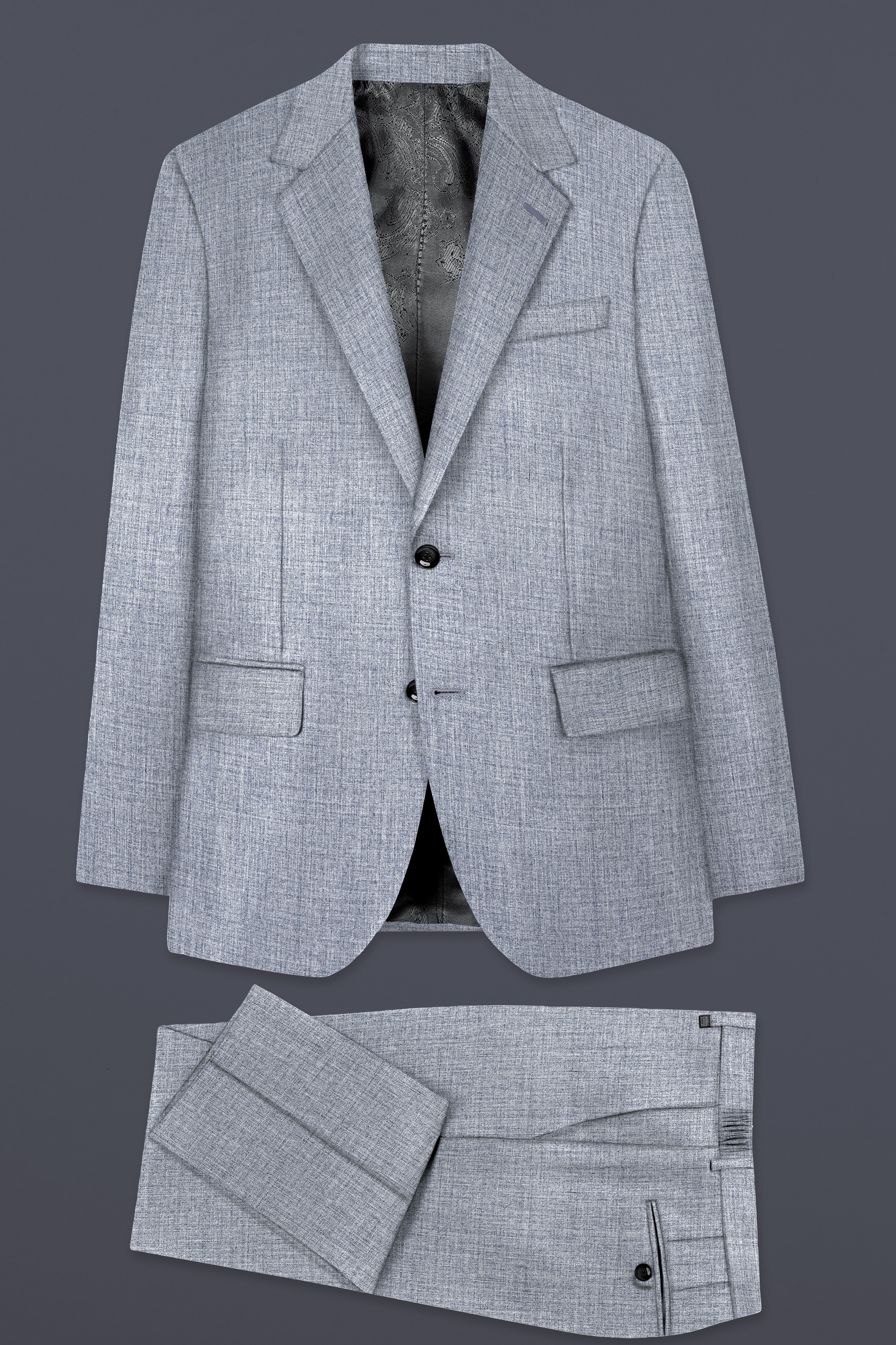 Manatee Gray Textured Wool Rich Single Breasted Suit