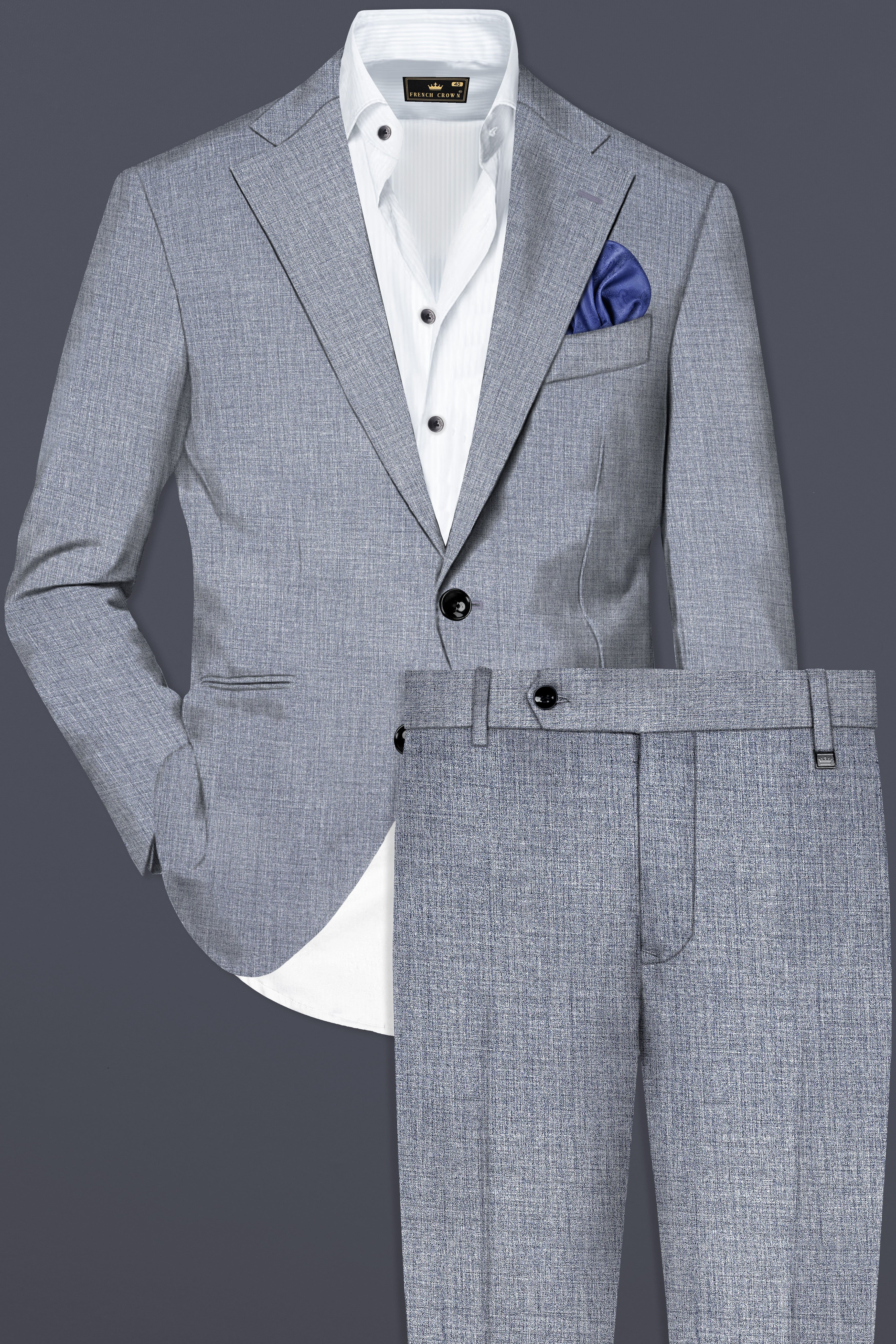 Manatee Gray Textured Wool Rich Single Breasted Suit