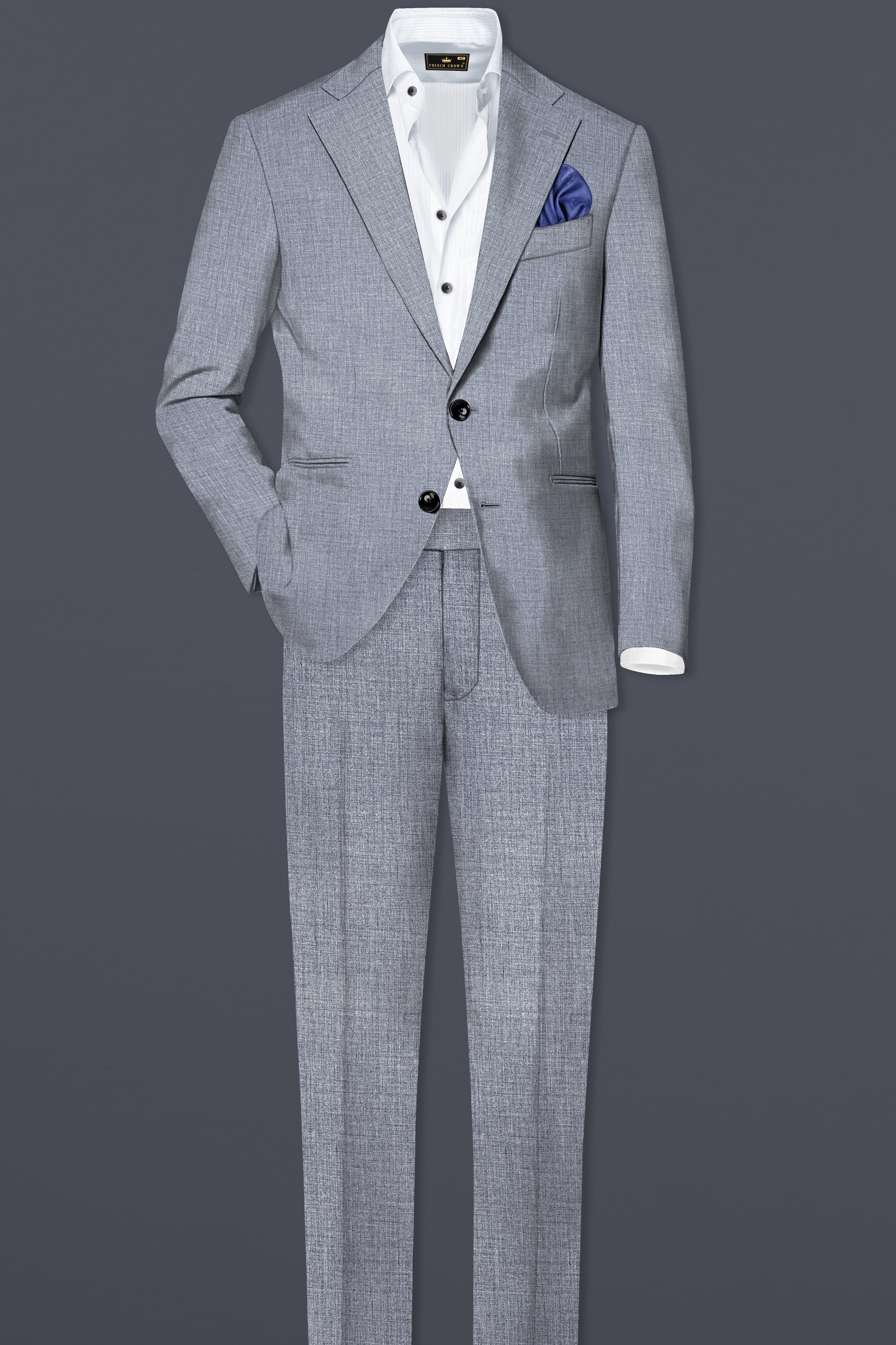 Manatee Gray Textured Wool Rich Single Breasted Suit