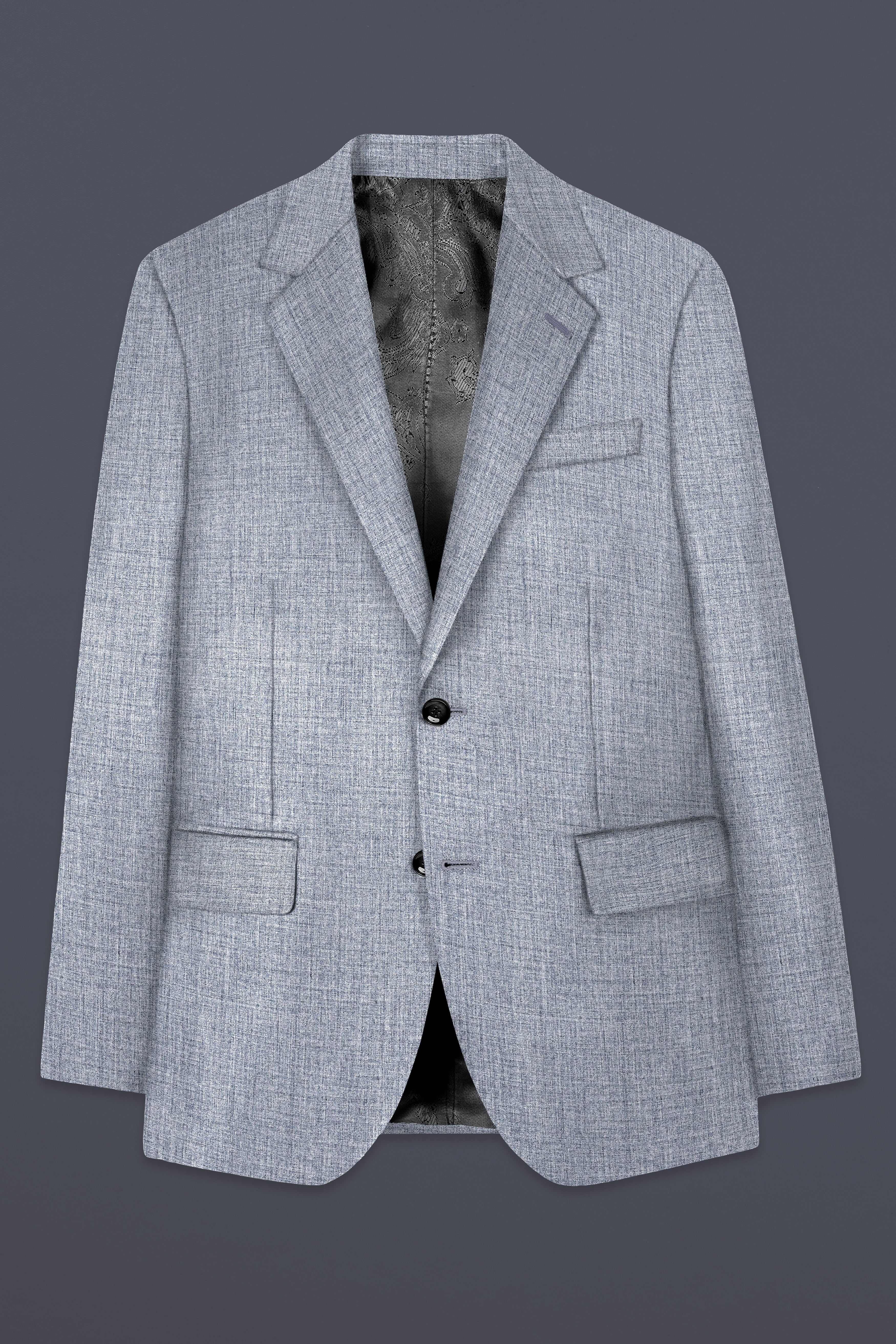 Manatee Gray Textured Wool Rich Single Breasted Suit