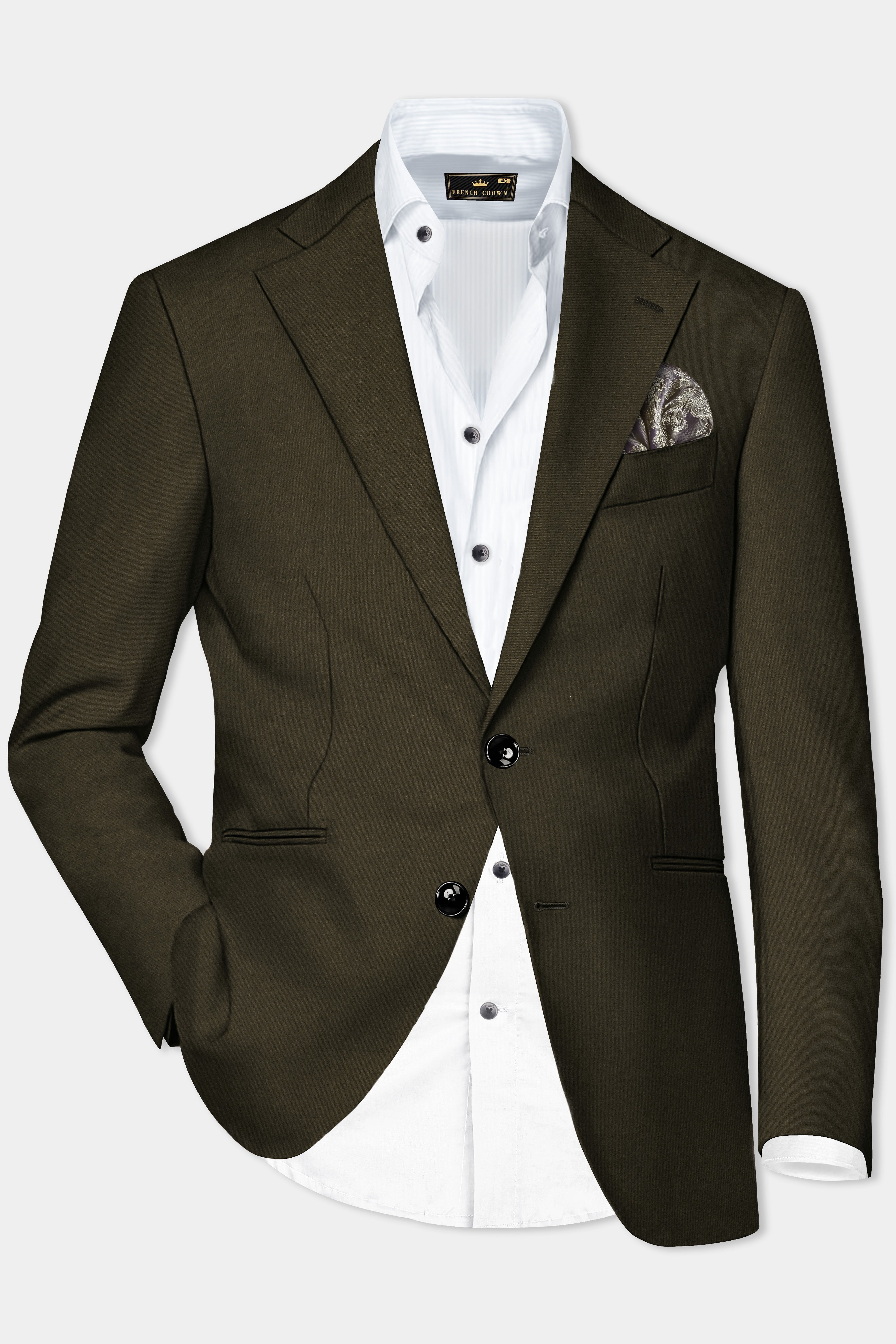 Bistre Green Solid Cotton Single Breasted Suit