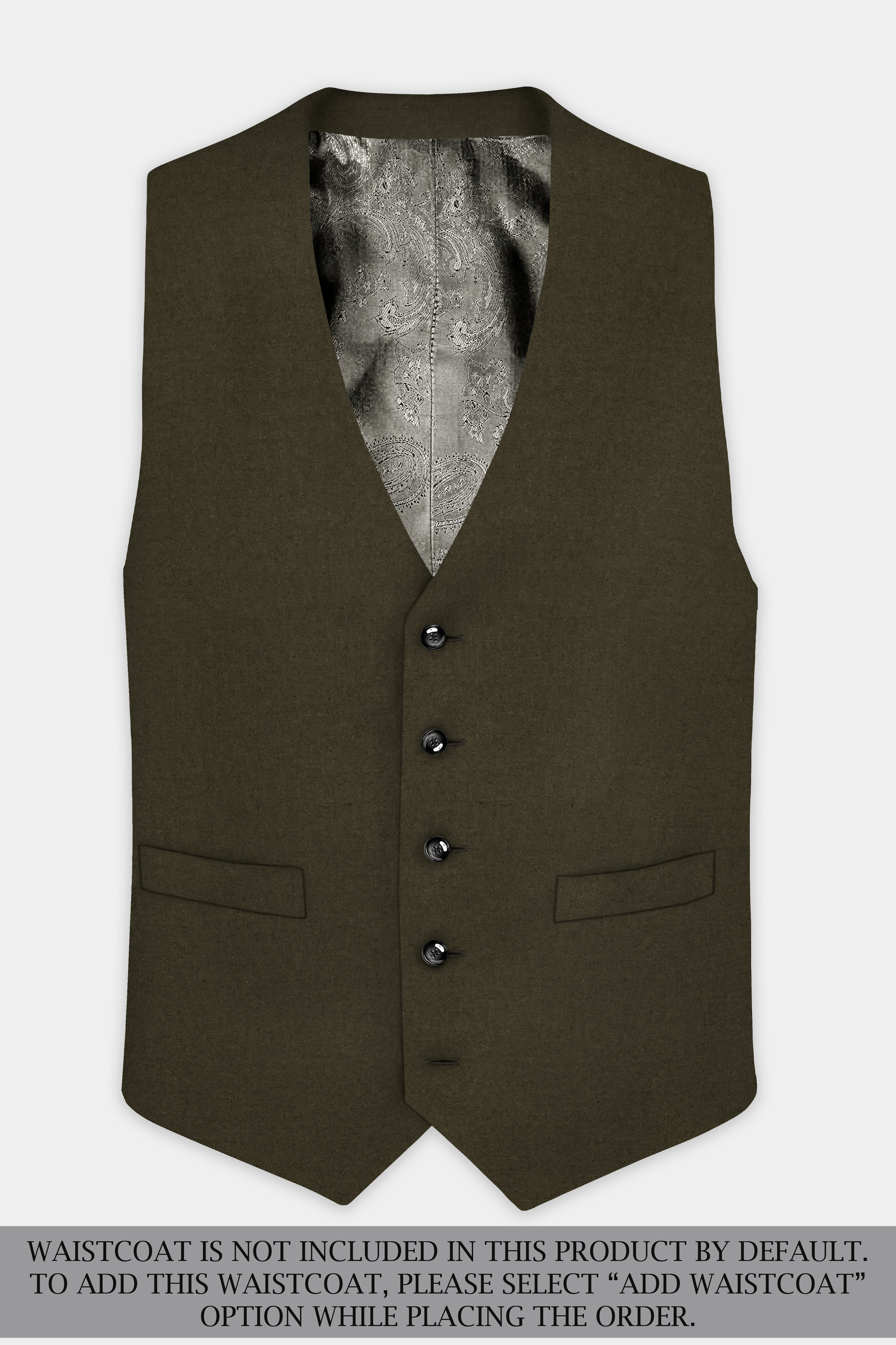 Bistre Green Solid Cotton Single Breasted Suit