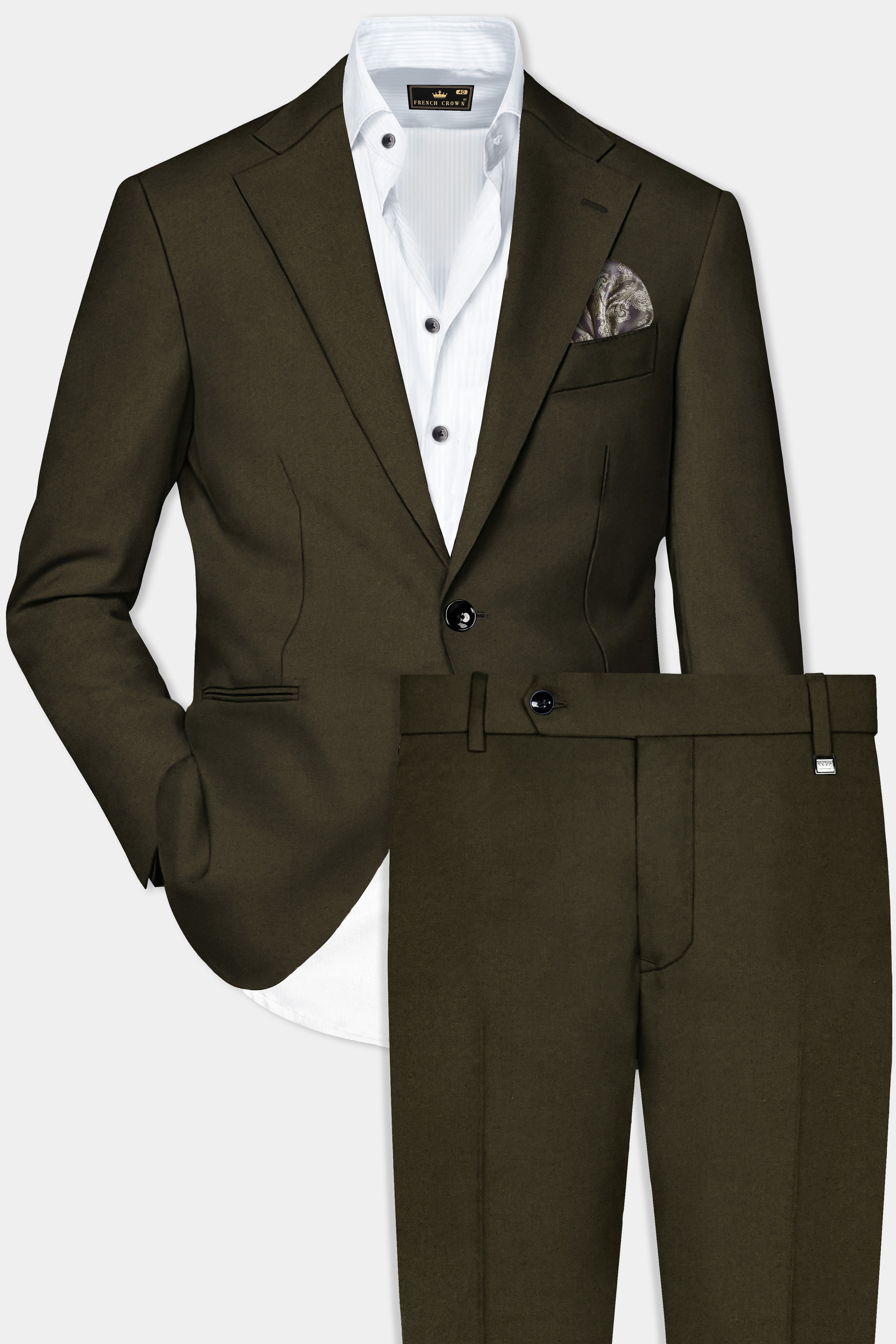 Bistre Green Solid Cotton Single Breasted Suit