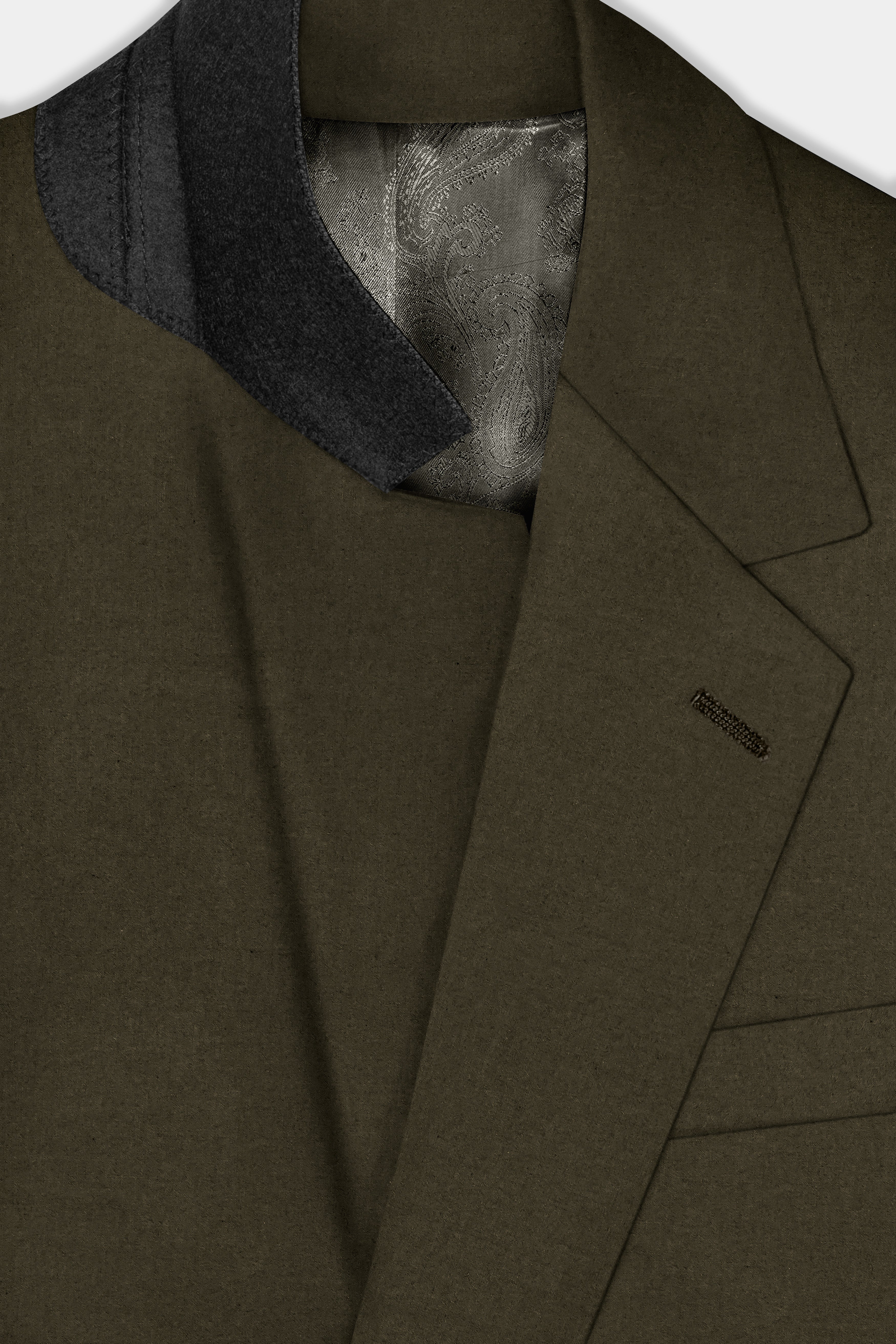 Bistre Green Solid Cotton Single Breasted Suit