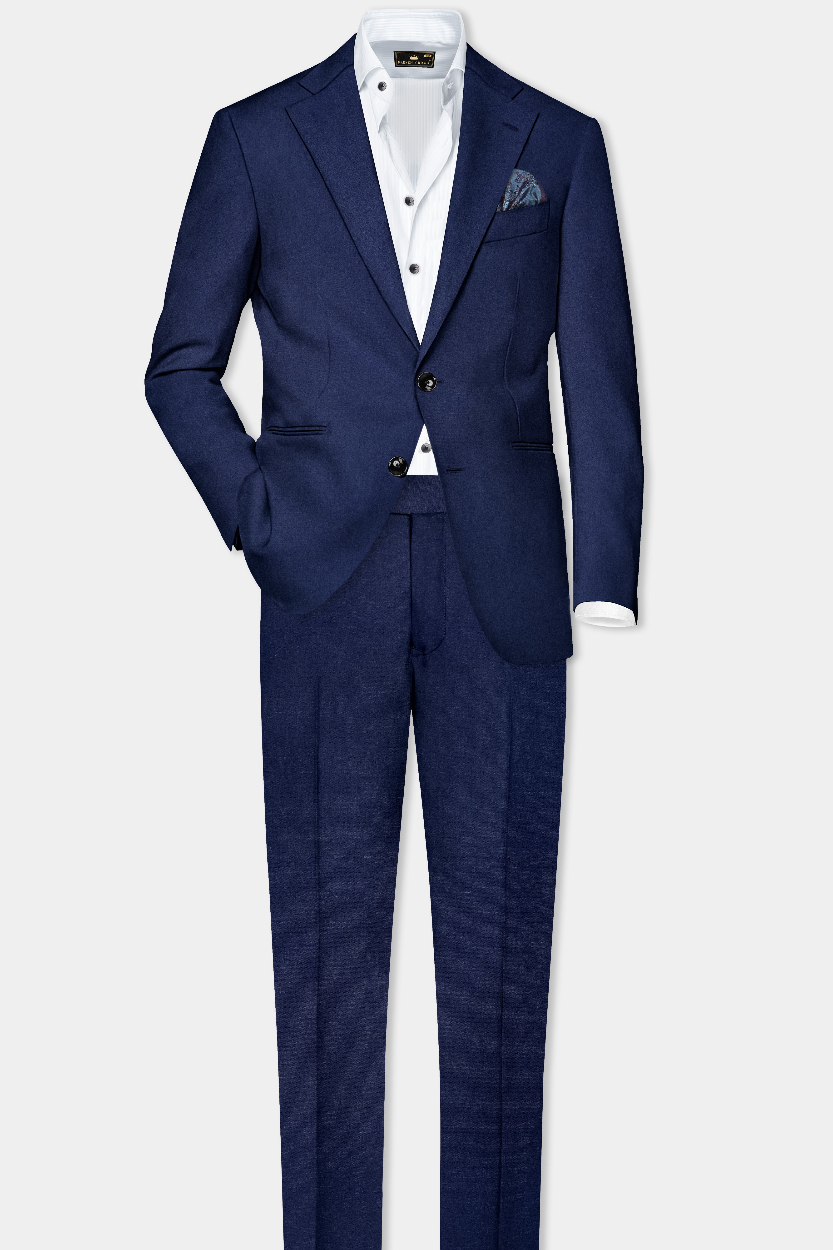 Bunting Blue Solid Wool Rich Single Breasted Suit