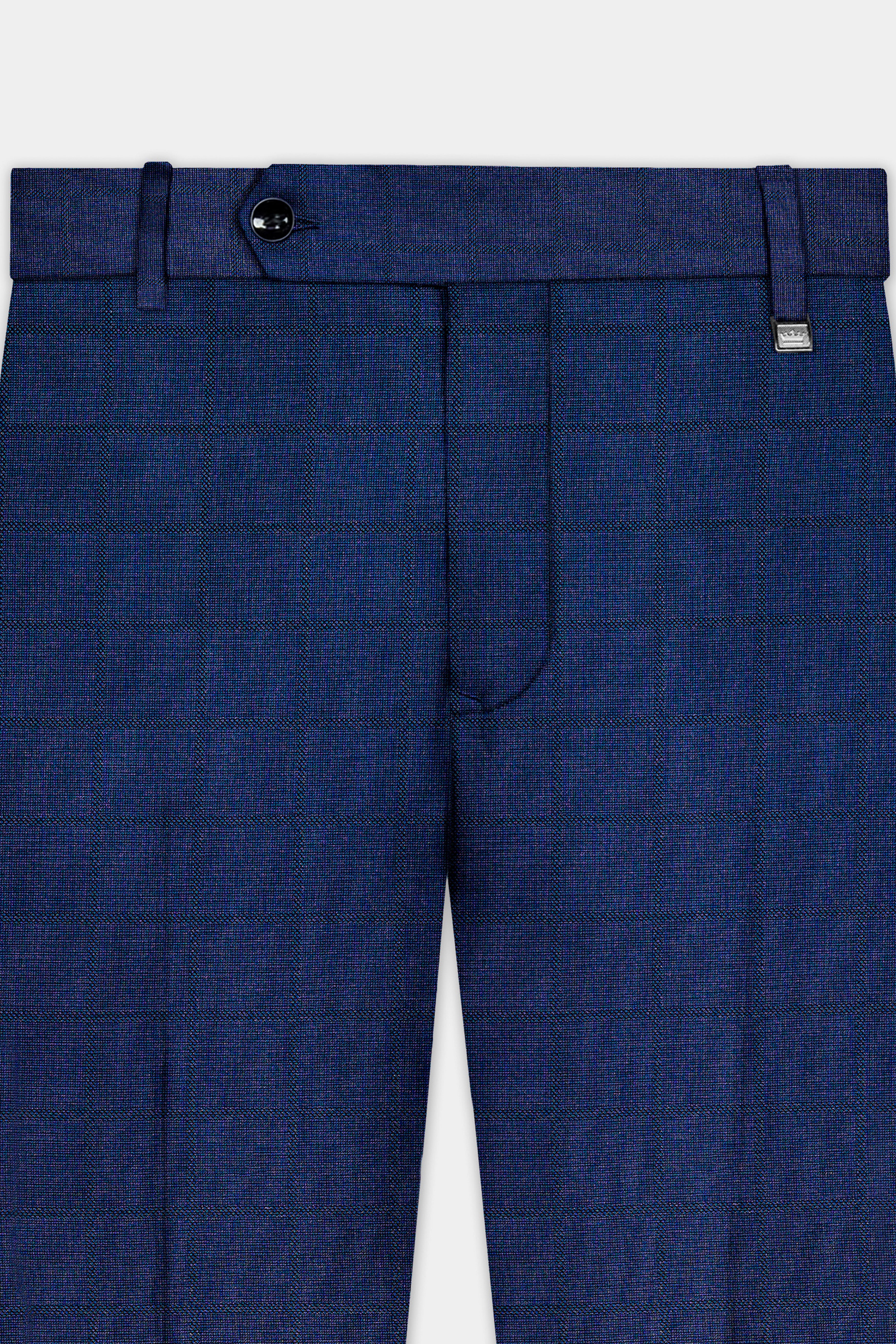 Tealish Blue Plaid Wool Rich Cross Placket Bandhgala Suit