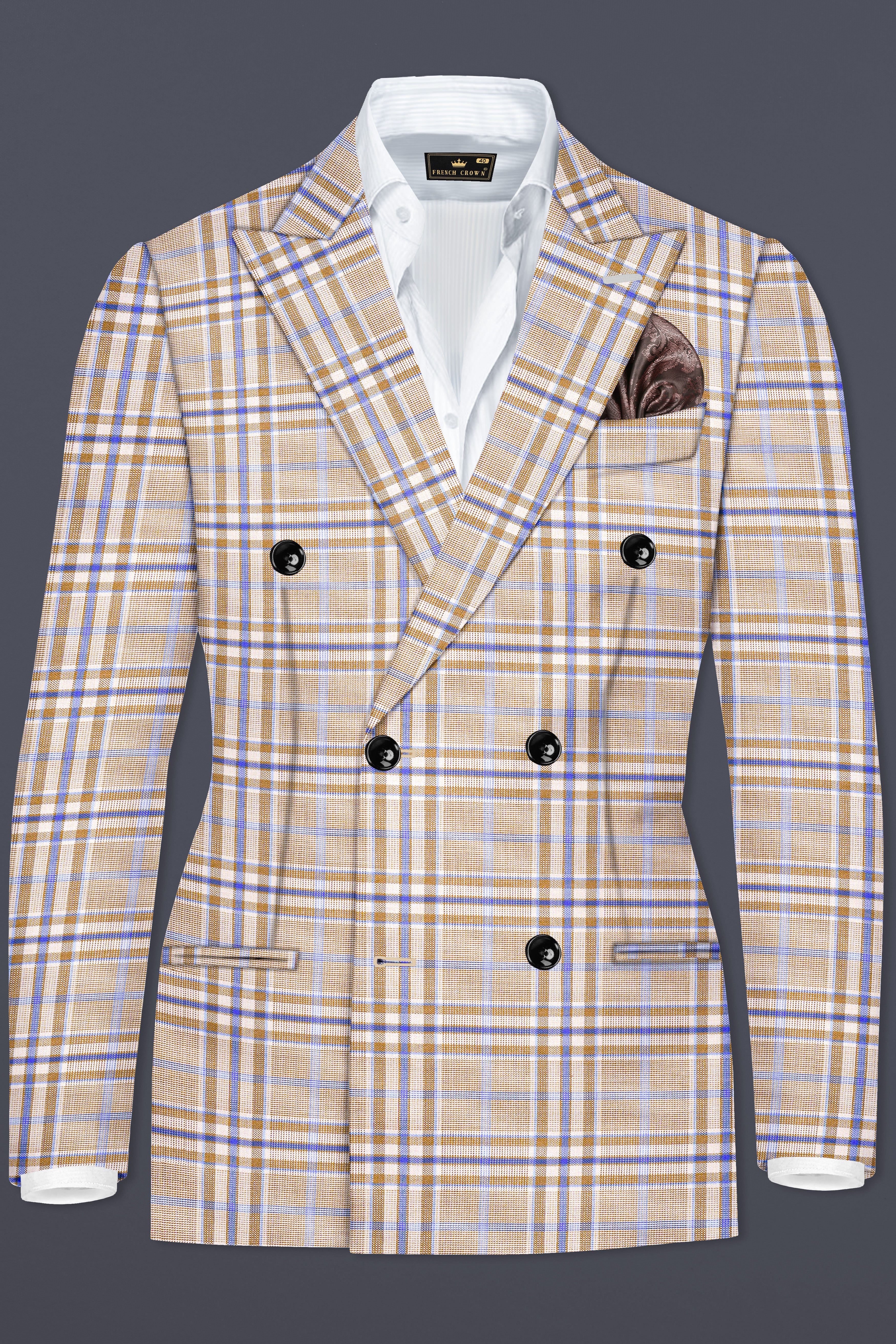 Orchid Cream And Wild Blue Plaid Wool Rich Double Breasted Suit